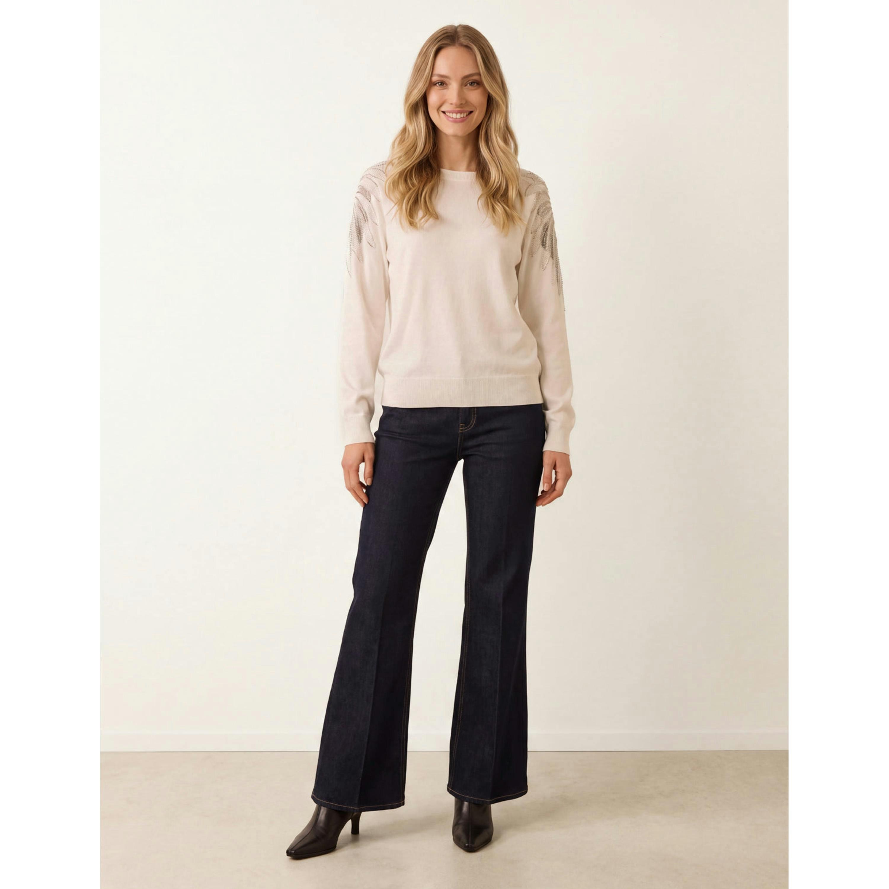 Blue Vanilla Embellished Sleeve Jumper  in Ivory , view 1 of 4