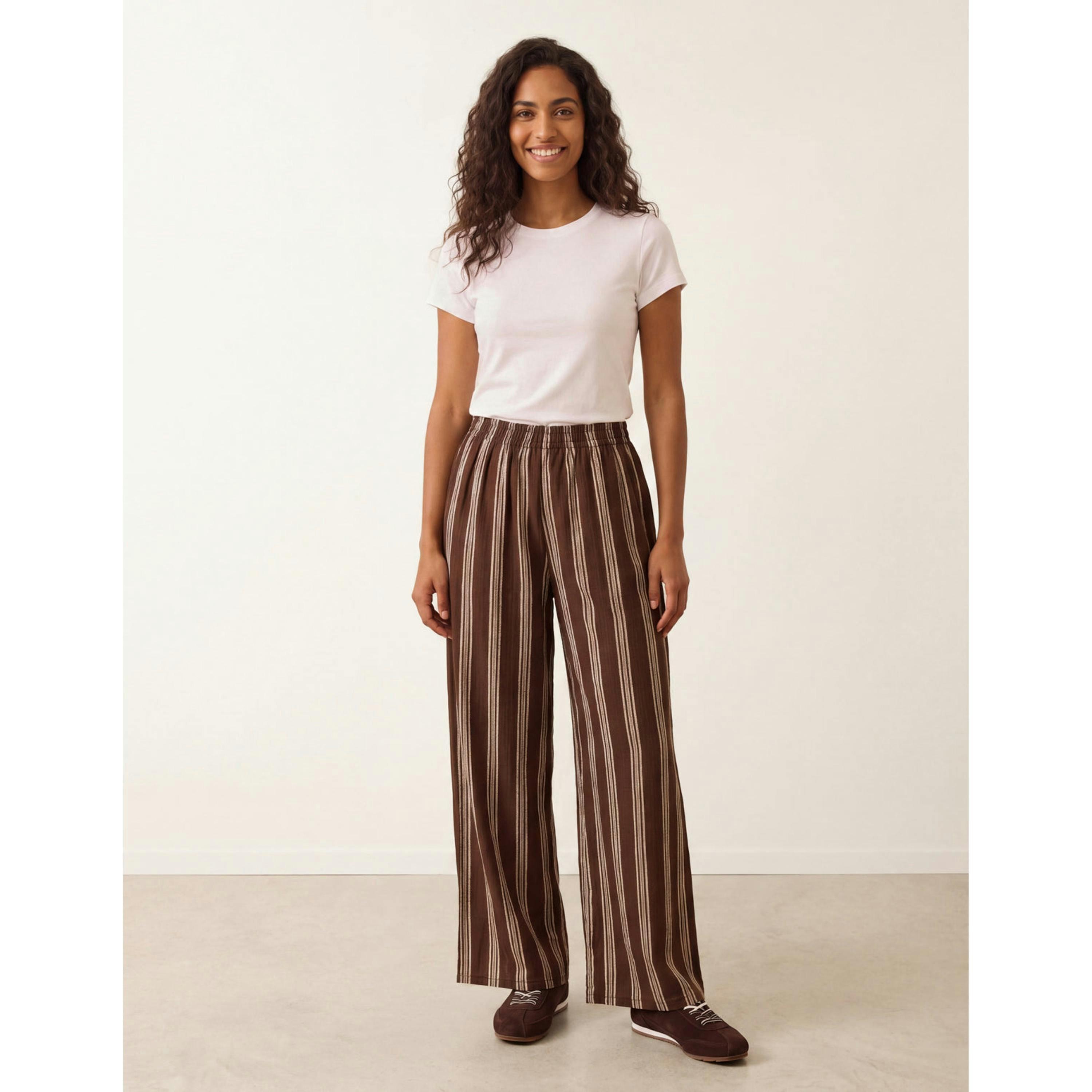Blue Vanilla Striped Wide Leg Trousers  in Brown , view 1 of 4