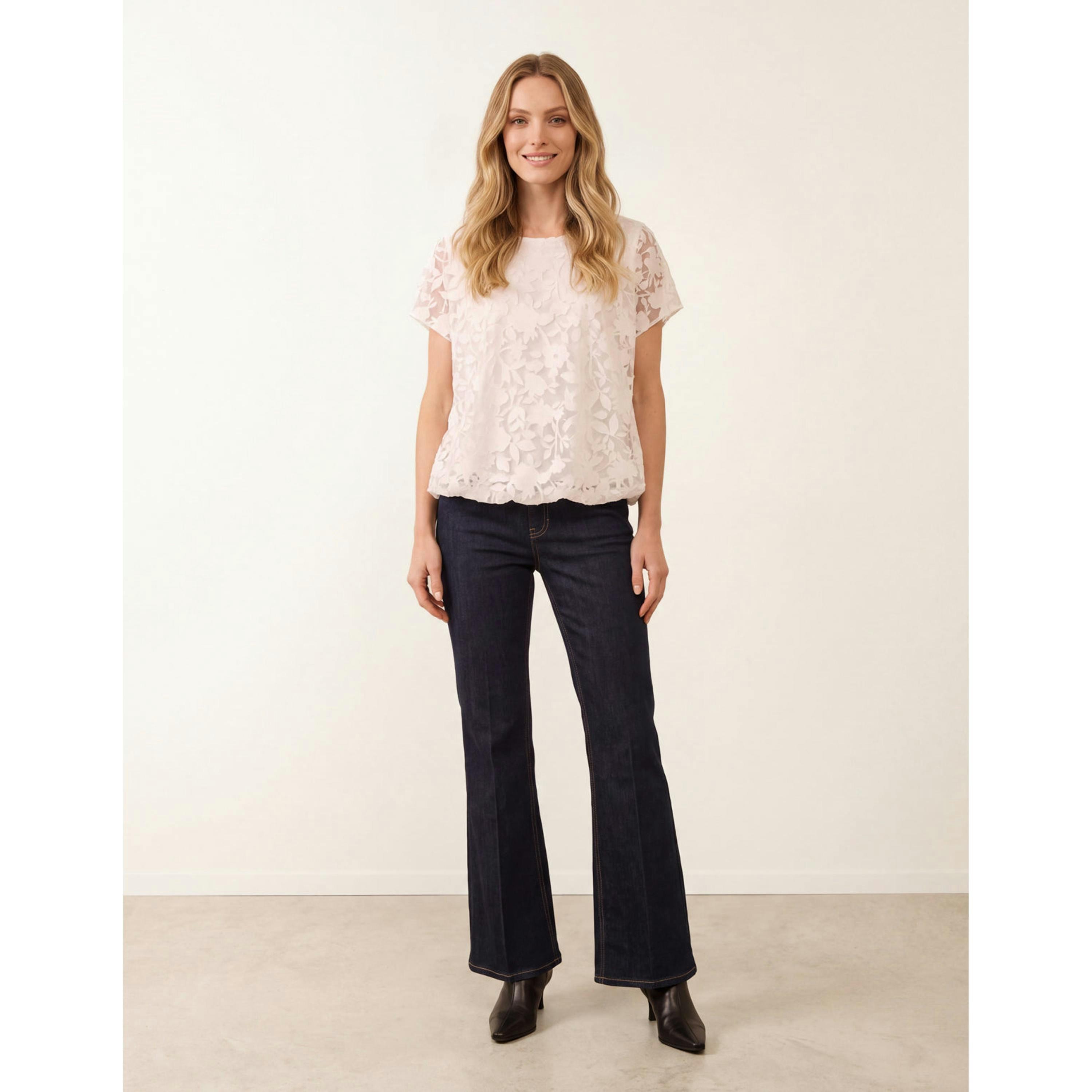 Blue Vanilla Floral Sheer Overlay Top  in White , view 1 of 4