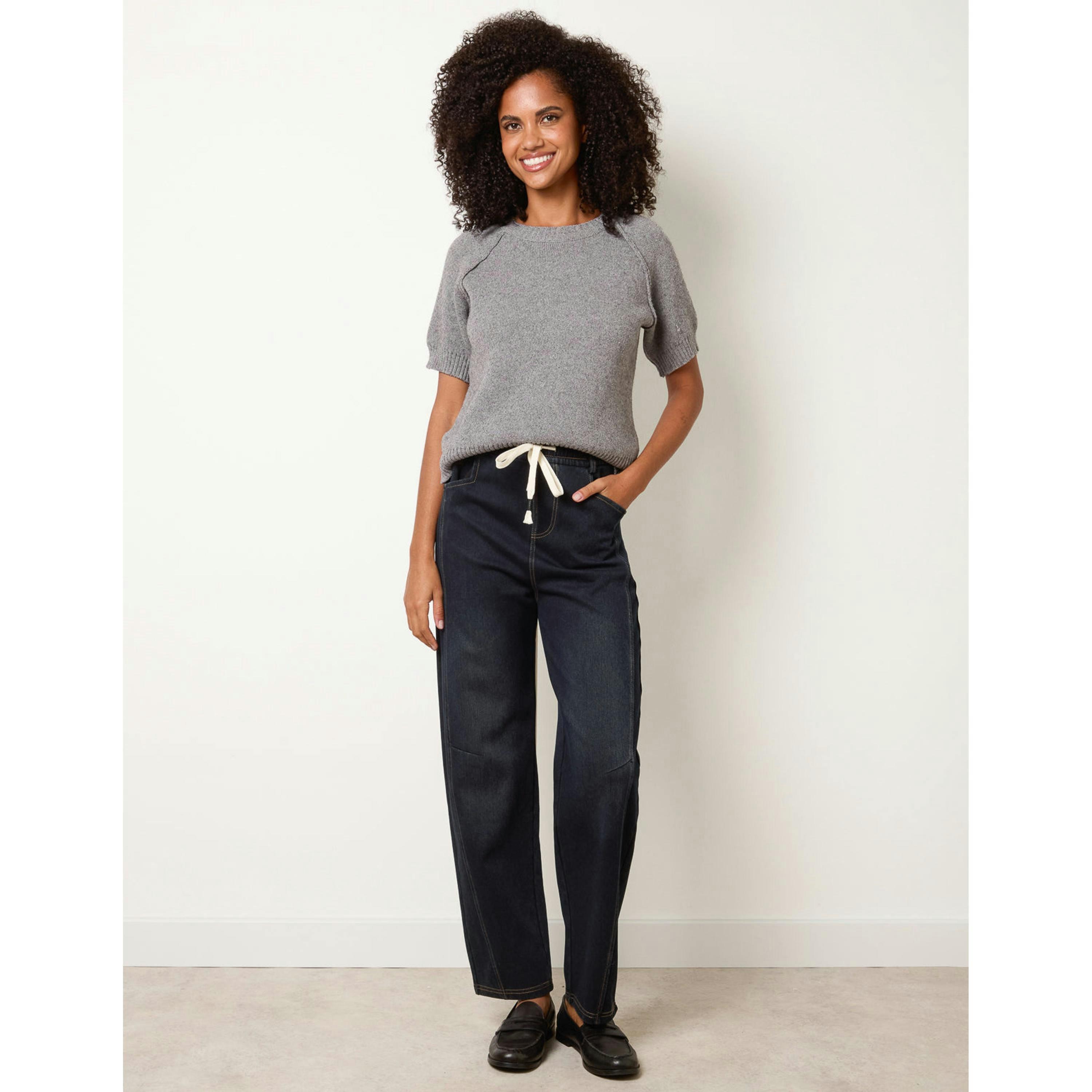 Blue Vanilla Top Stitch Barrel Leg Jeans  in Blue , view 1 of 4