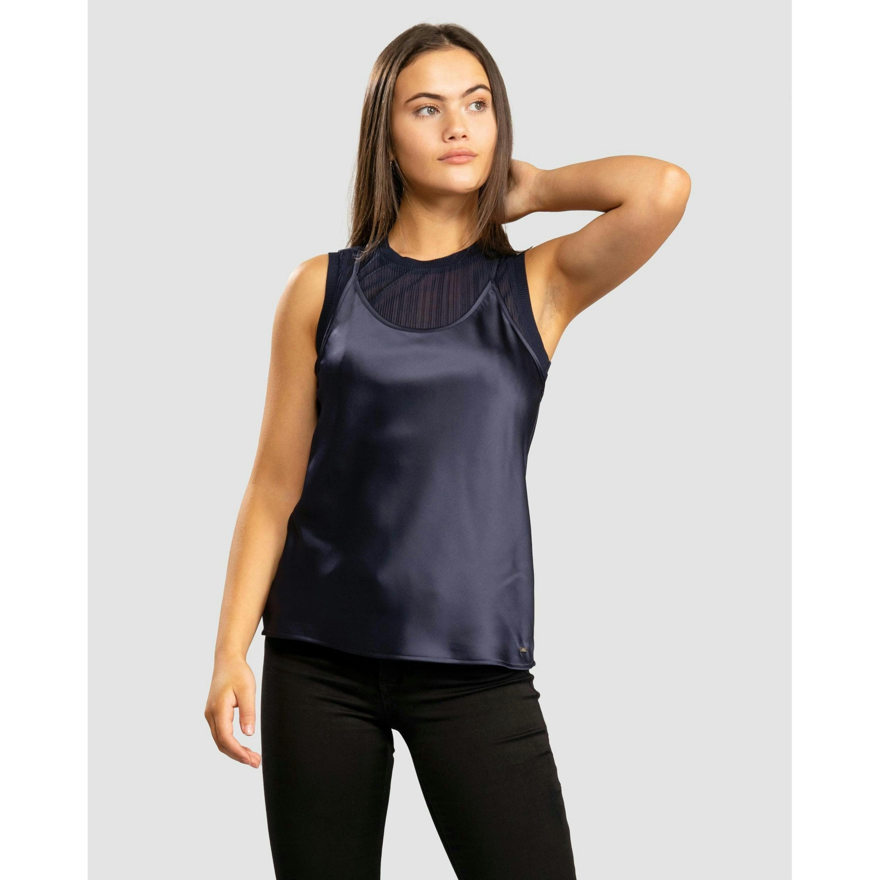 Armani Exchange Layered Blouse  in Blue , view 1 of 6