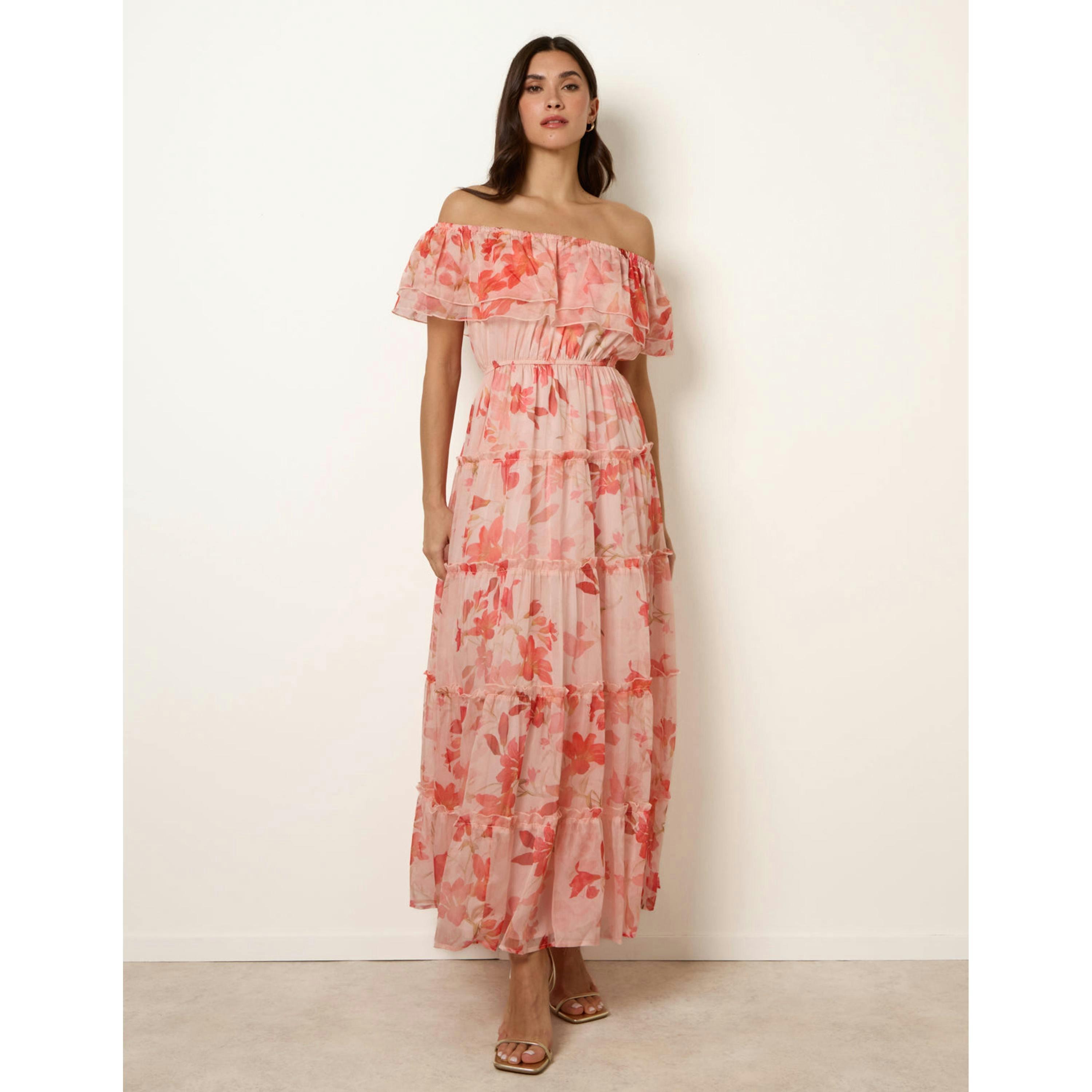 Blue Vanilla Off The Shoulder Maxi Dress  in Pink , view 3 of 6