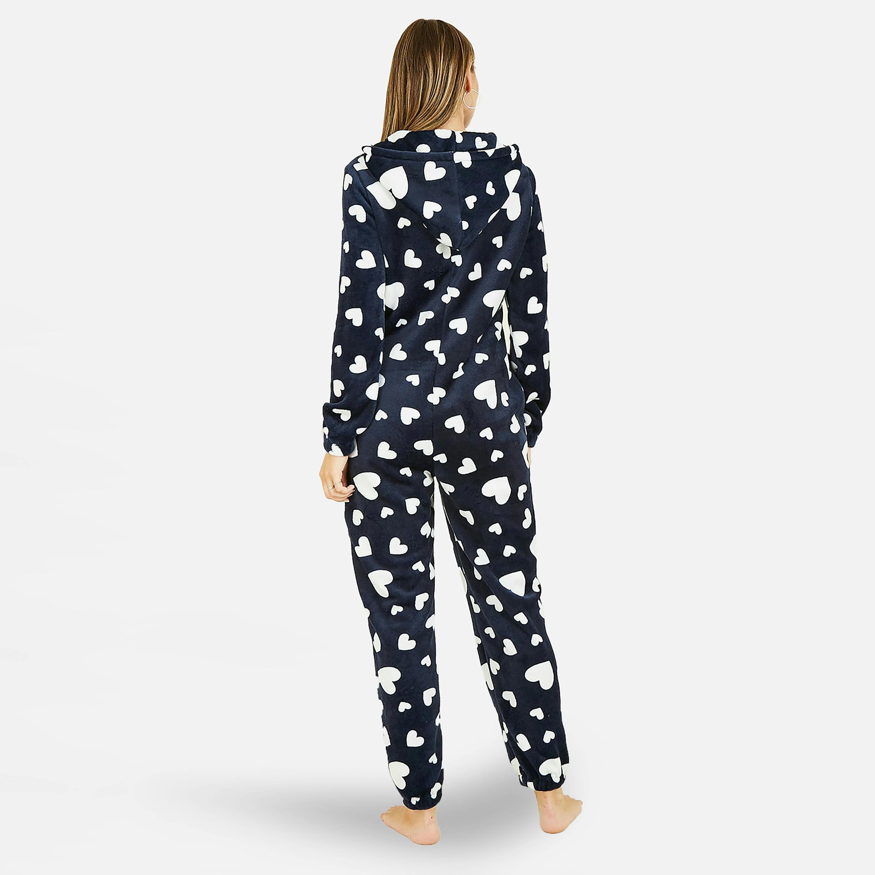 Yumi Navy Heart Super Soft Onesie With Pockets , view 2 of 3