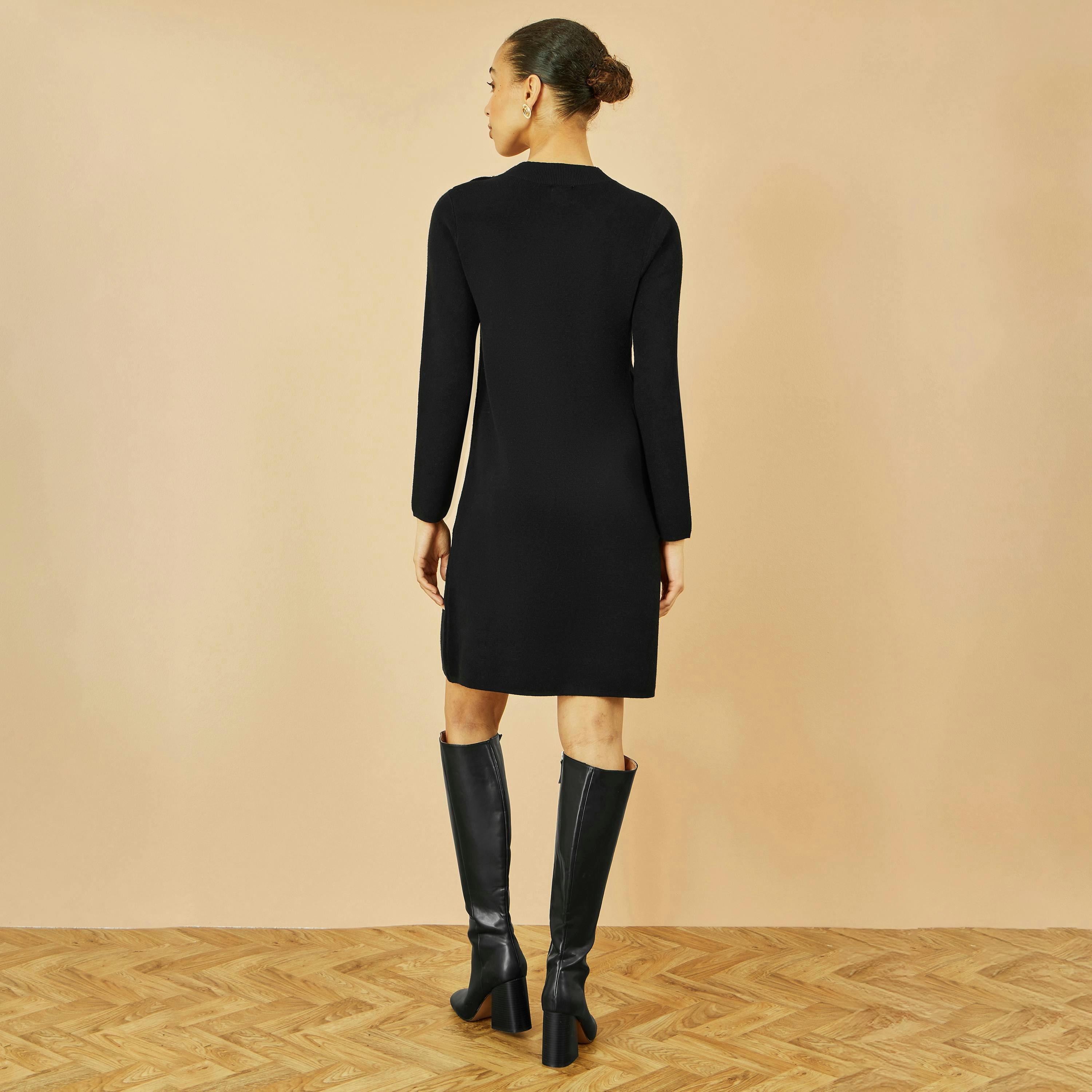 Yumi Black Knitted Tunic Dress With Gold Hardware Details , view 3 of 5
