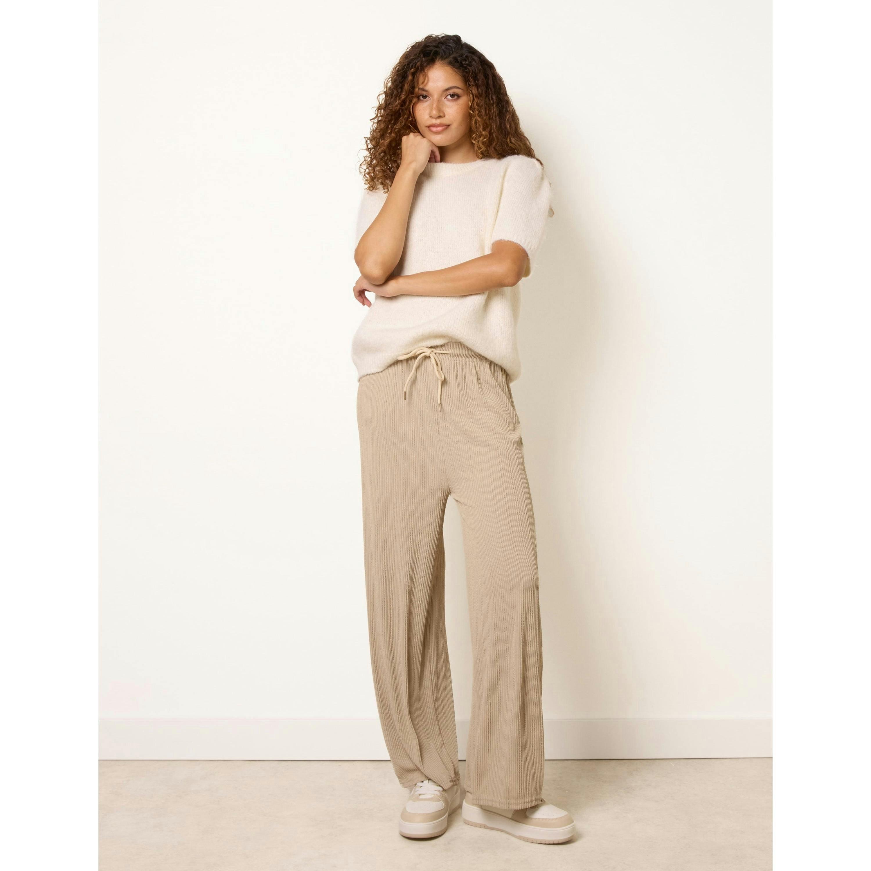 Blue Vanilla Ribbed Wide Leg Trousers  in Stone , view 1 of 4