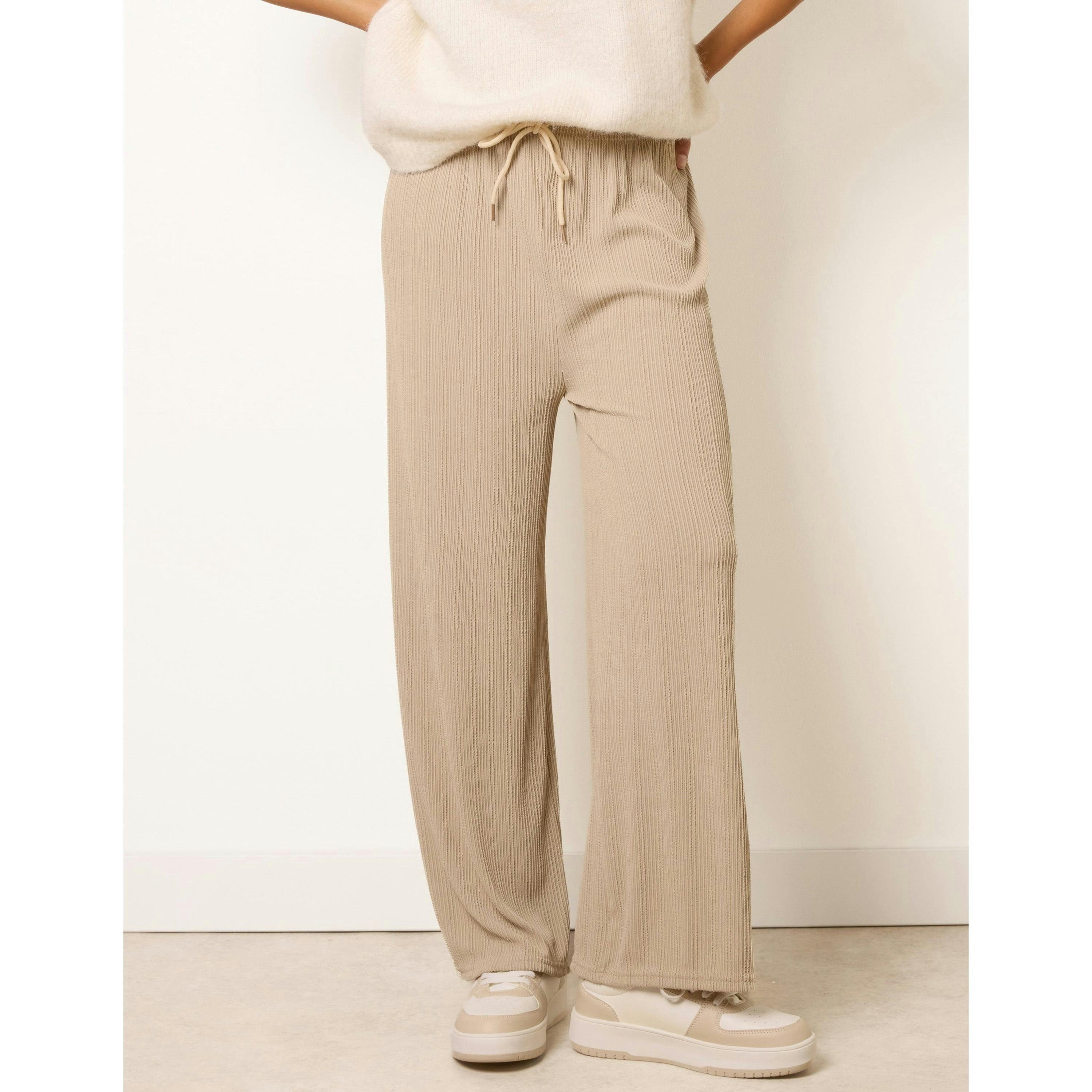 Blue Vanilla Ribbed Wide Leg Trousers  in Stone , view 3 of 4