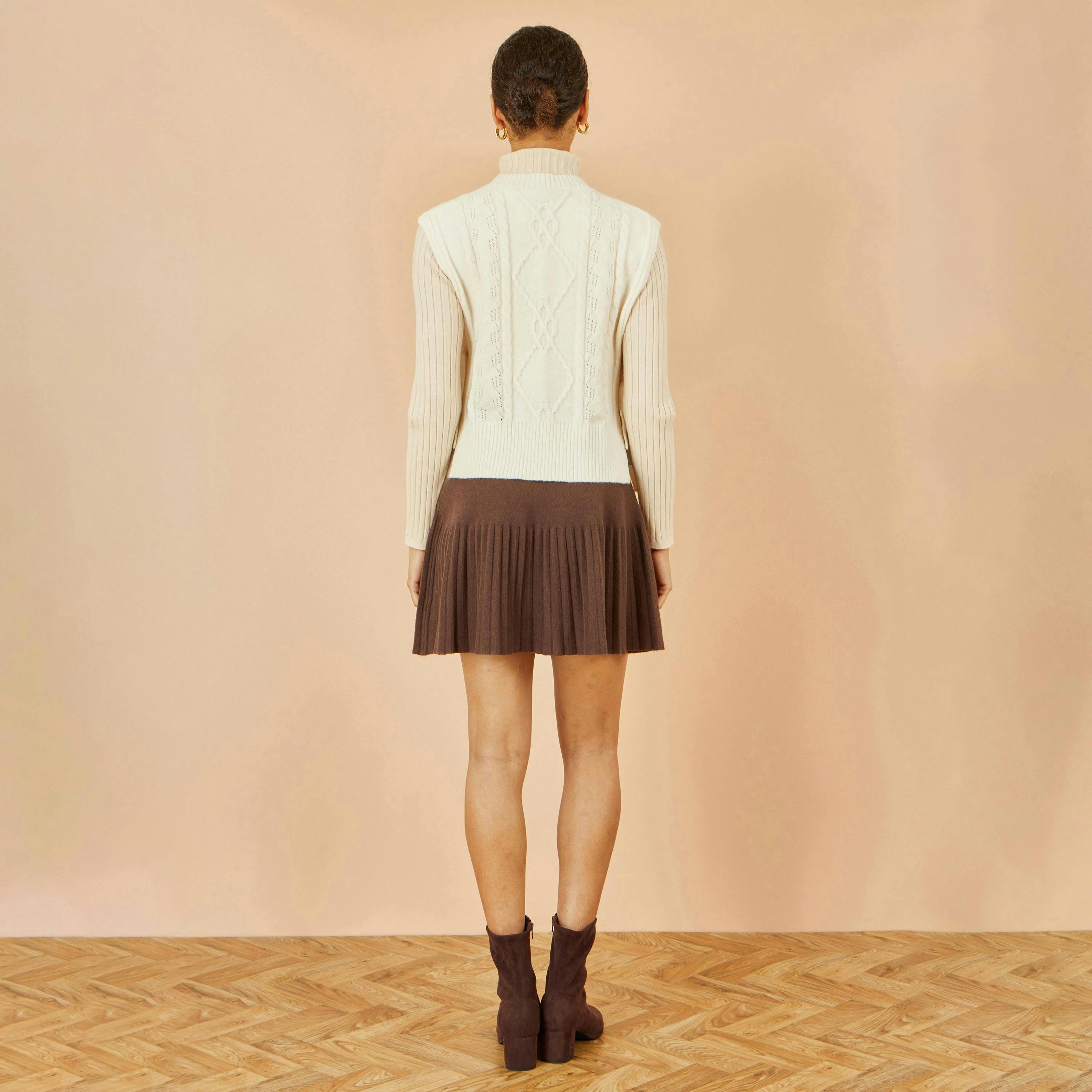 Yumi Brown Knitted Pleated Mini Skirt , view 3 of 3