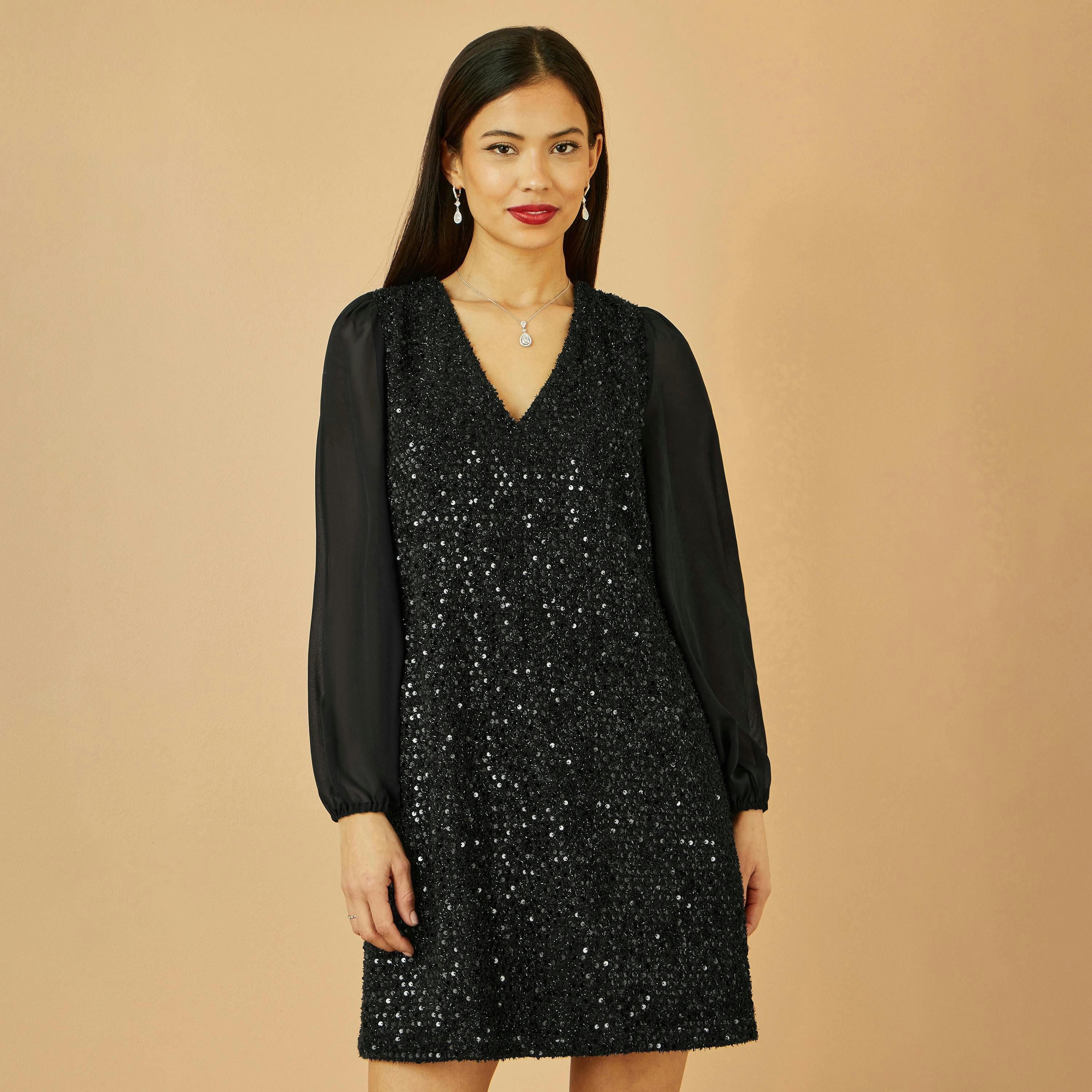 Yumi Black Sequin Tunic With Tie Back And Sheer Sleeves , view 2 of 5