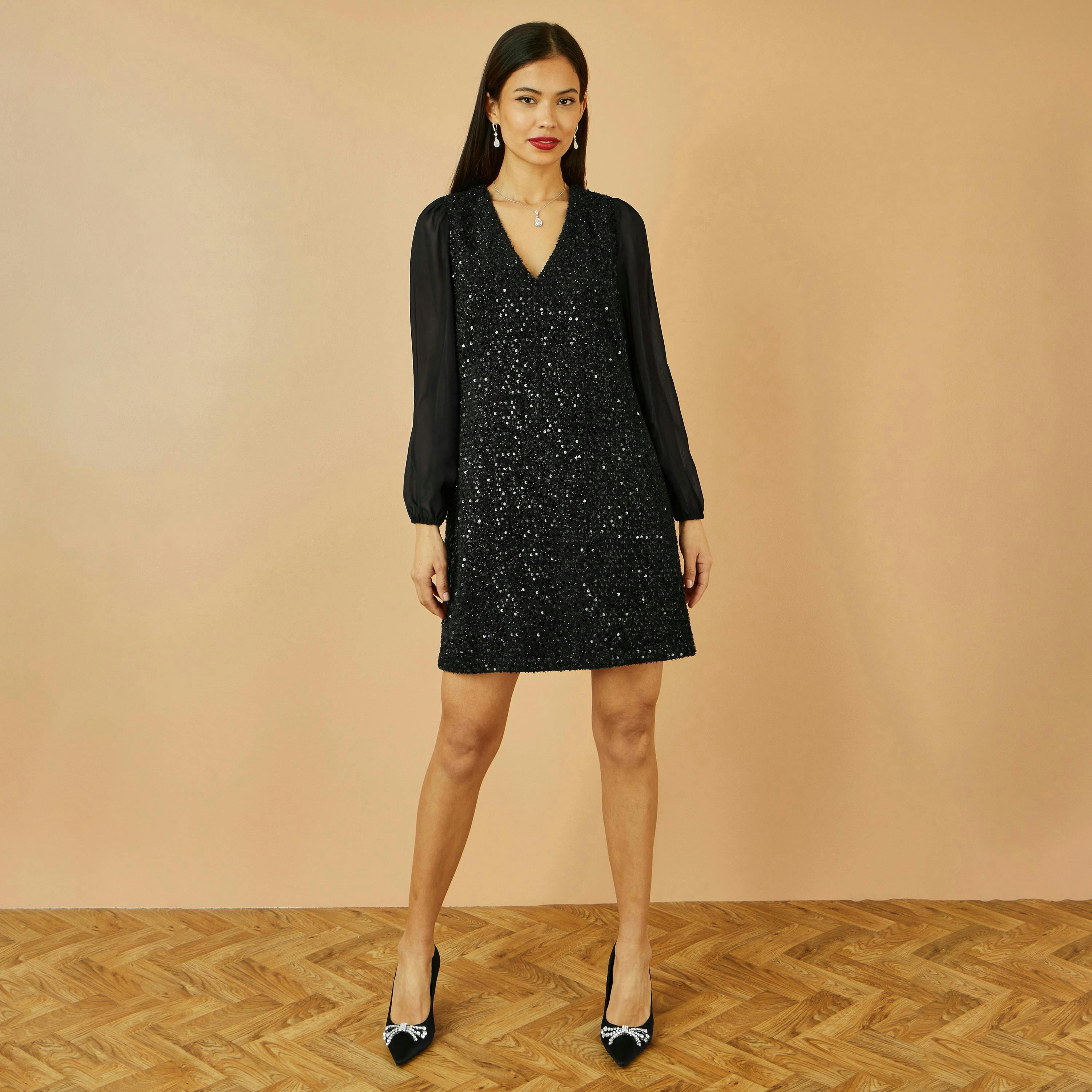 Yumi Black Sequin Tunic With Tie Back And Sheer Sleeves , view 4 of 5