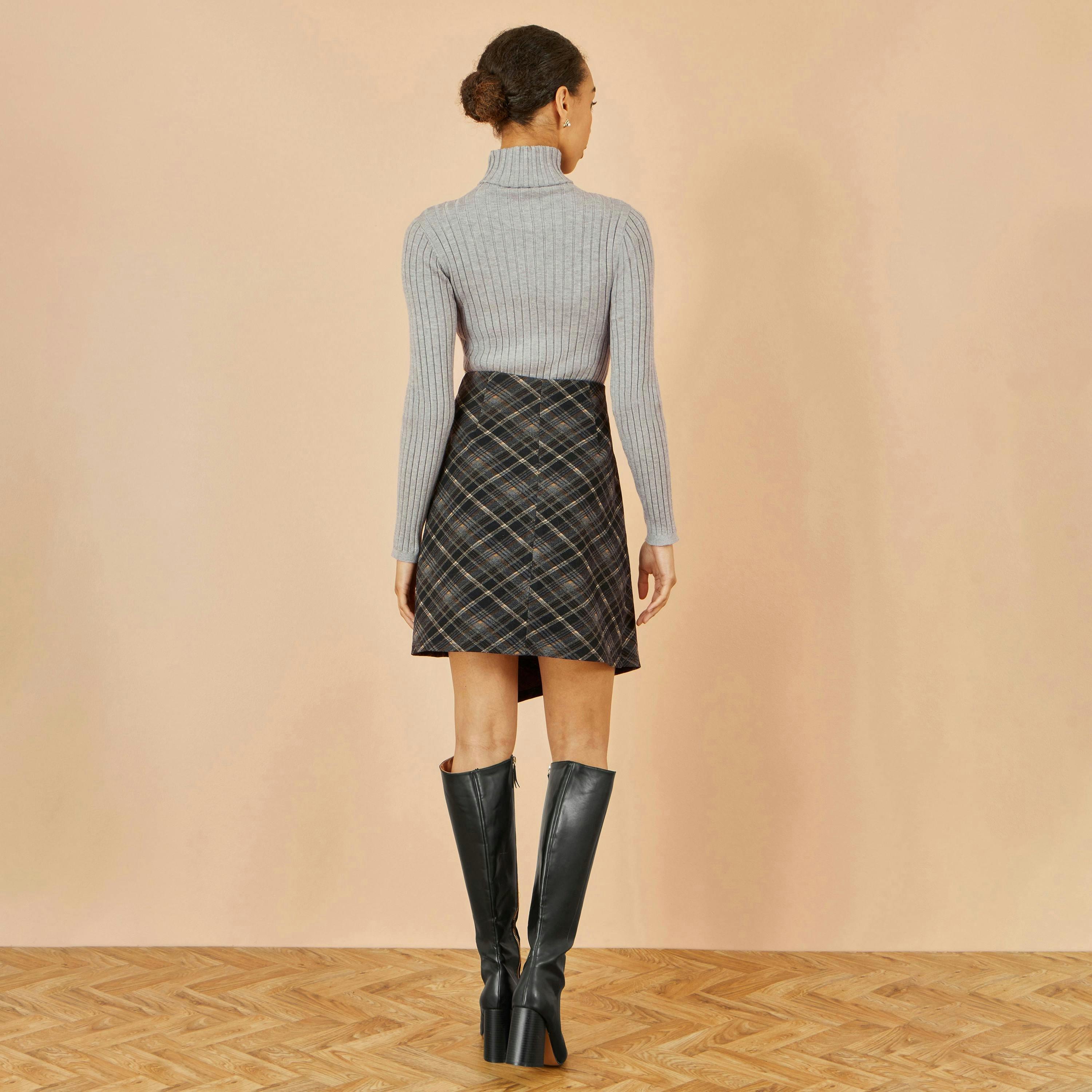 Yumi Black Check Wrap Skirt With Buckle , view 3 of 3