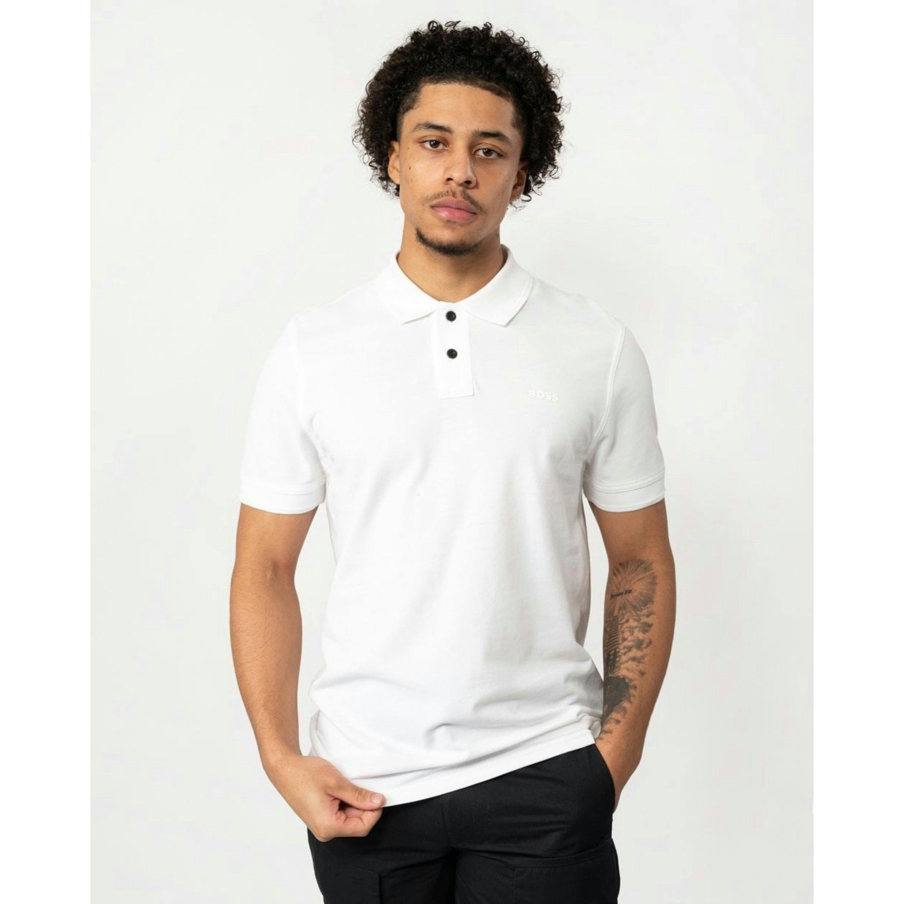 Hugo Boss Logo Print Polo Shirt  in White , view 1 of 4