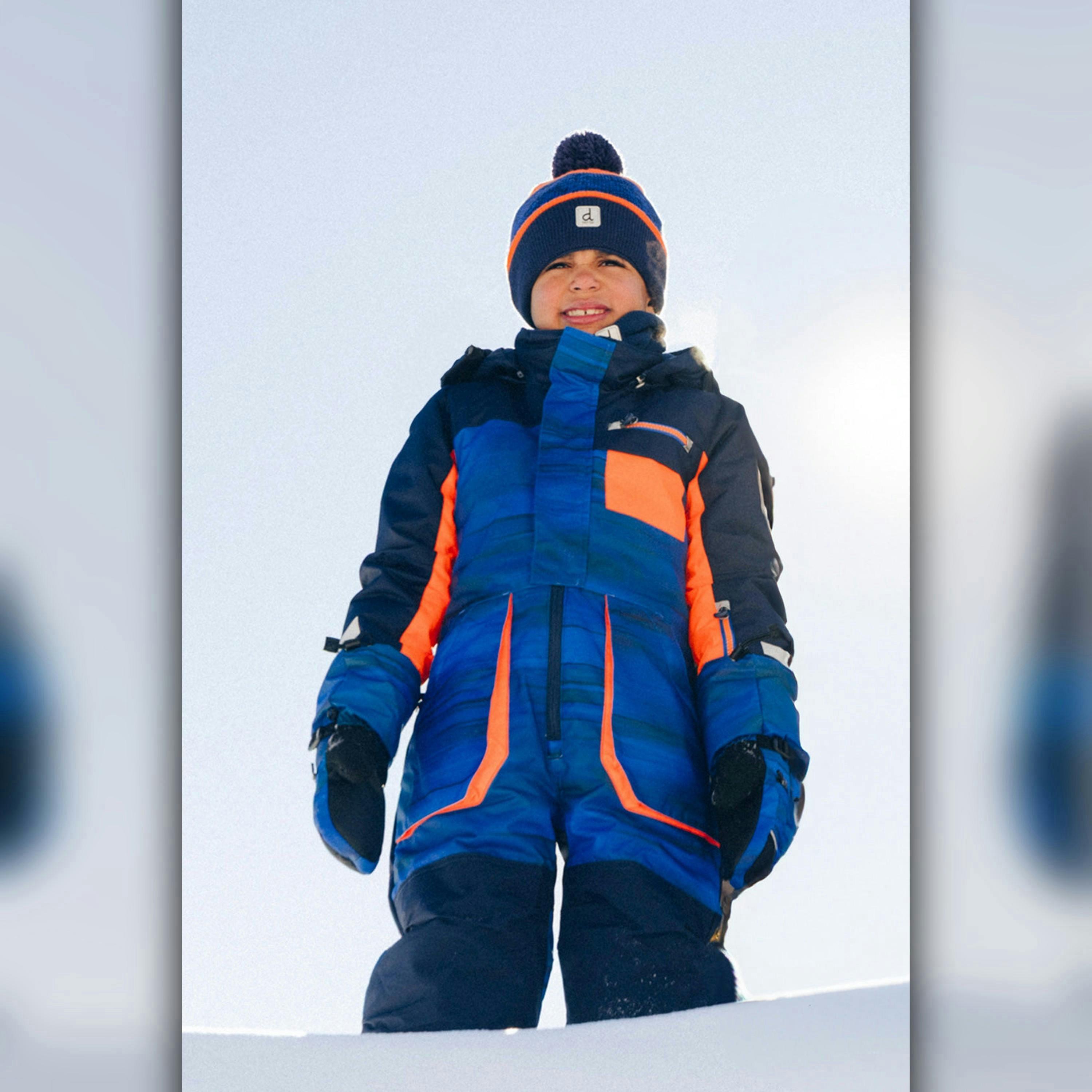 Kids One Piece Play Snowsuit Blue With Black Stripes , view 2 of 6