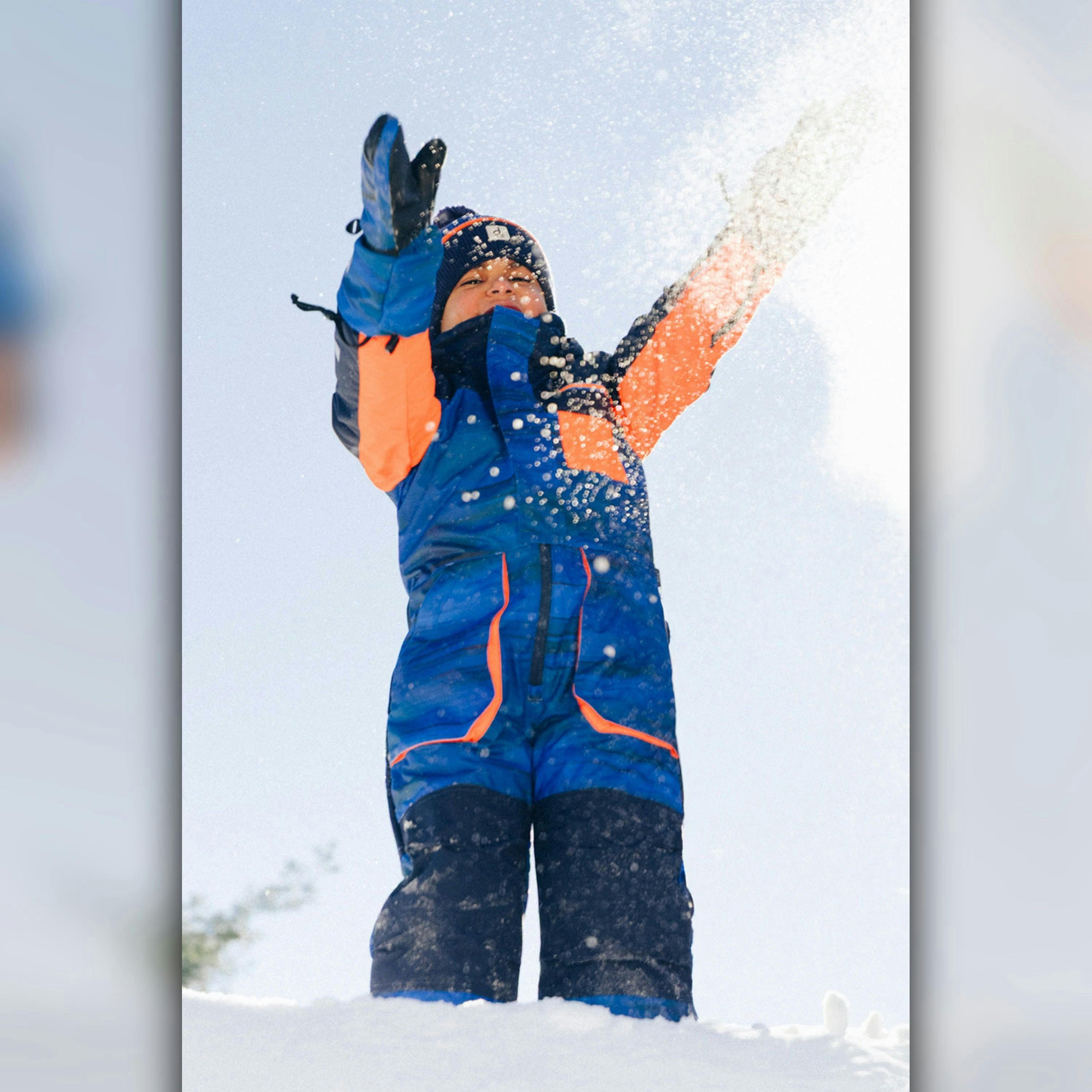 Kids One Piece Play Snowsuit Blue With Black Stripes , view 3 of 6