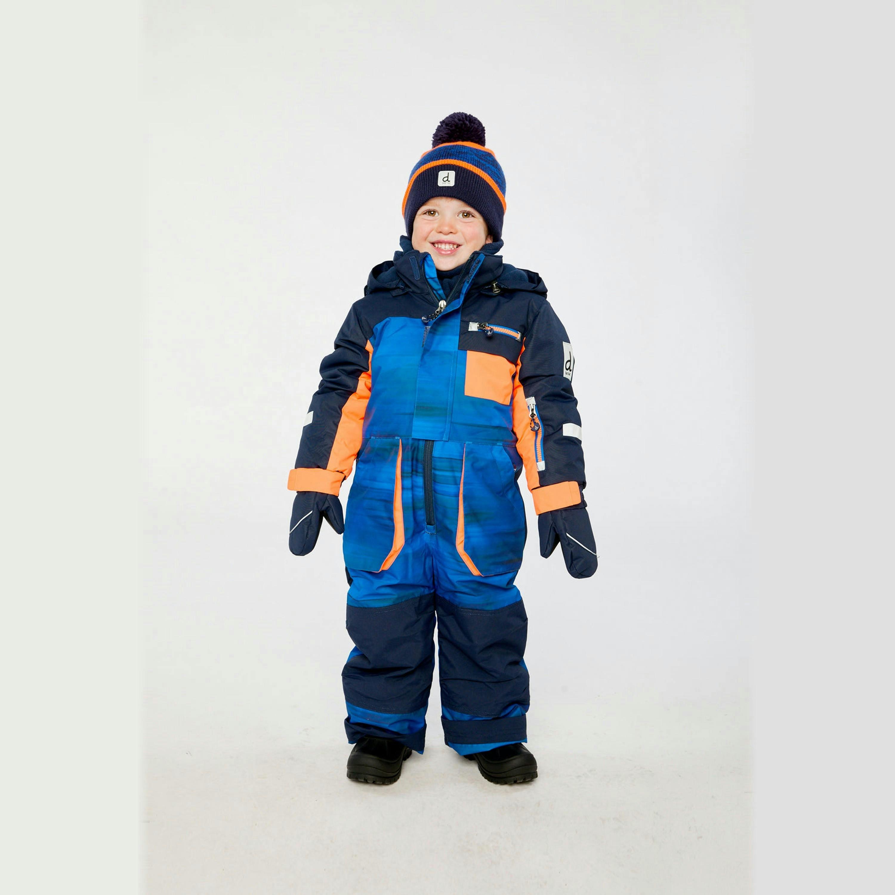 Kids One Piece Play Snowsuit Blue With Black Stripes , view 4 of 6