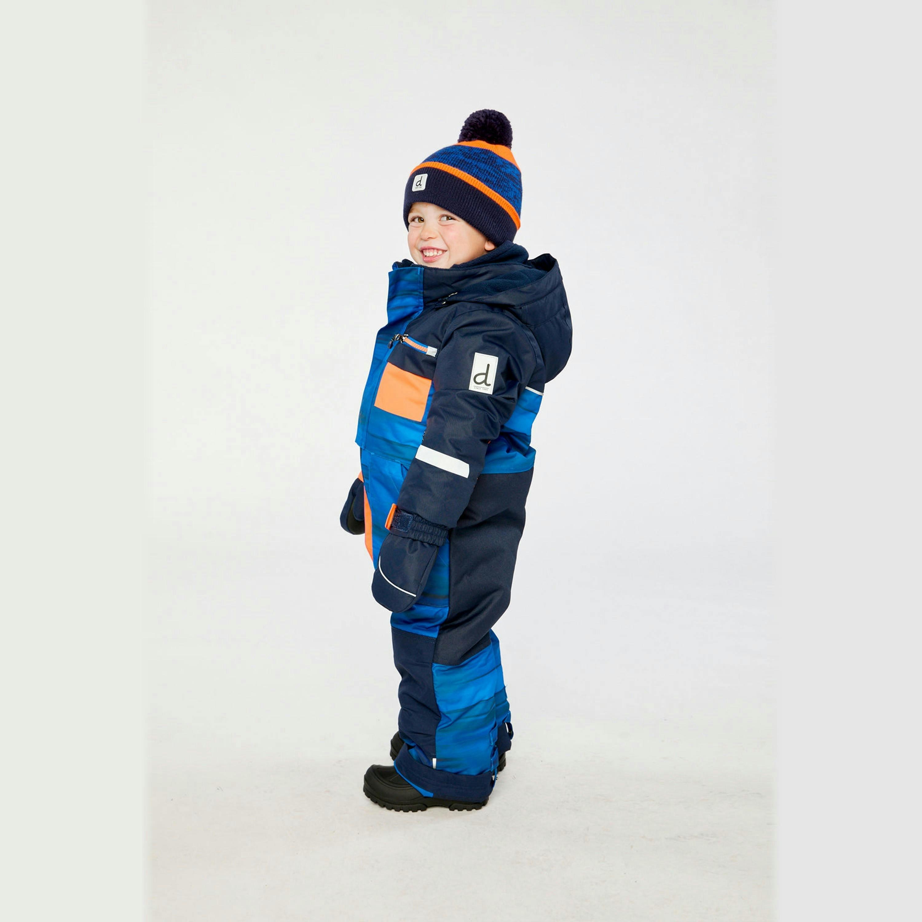Kids One Piece Play Snowsuit Blue With Black Stripes , view 5 of 6