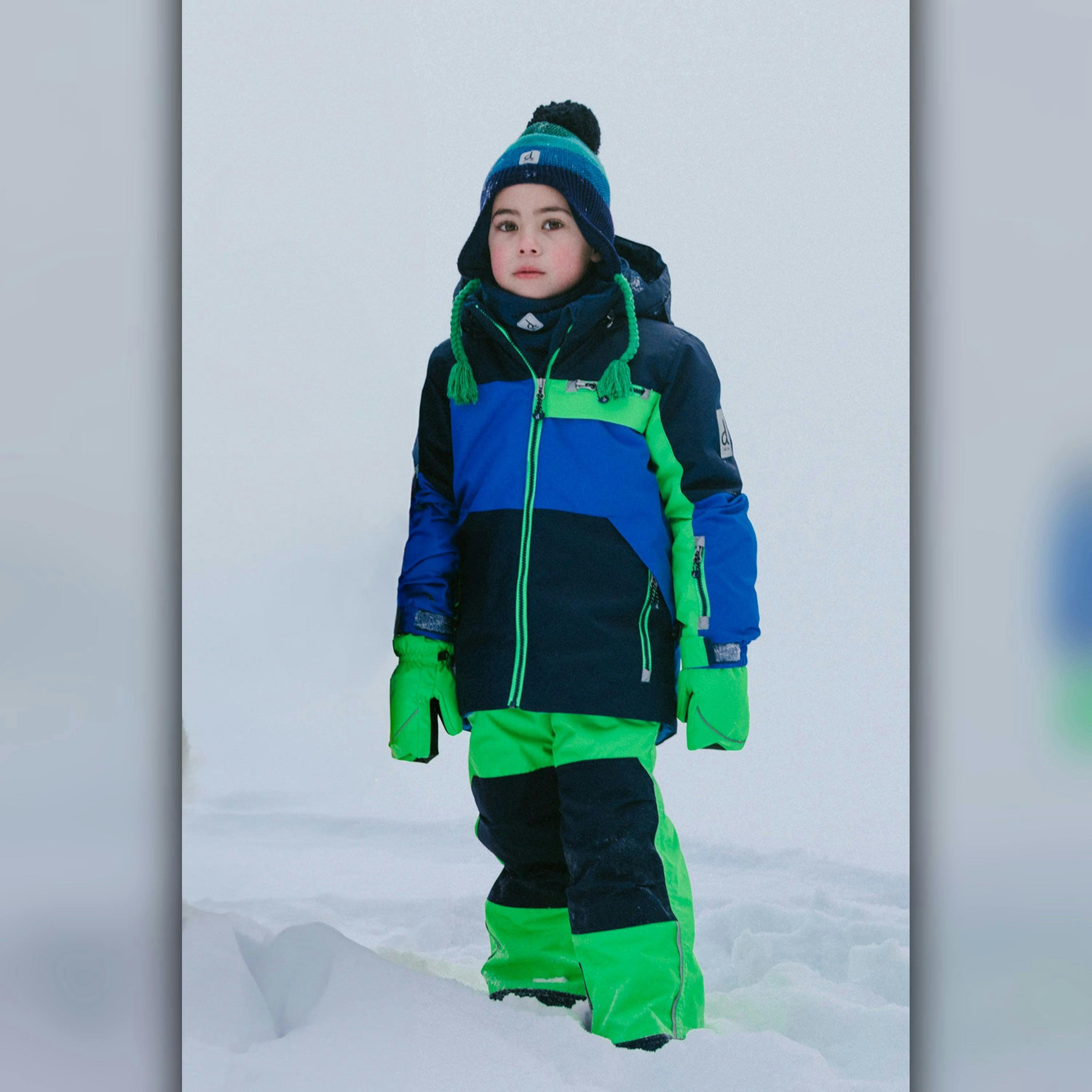Two Piece Play Snowsuit Royal Blue And Green Colorblock , view 2 of 6