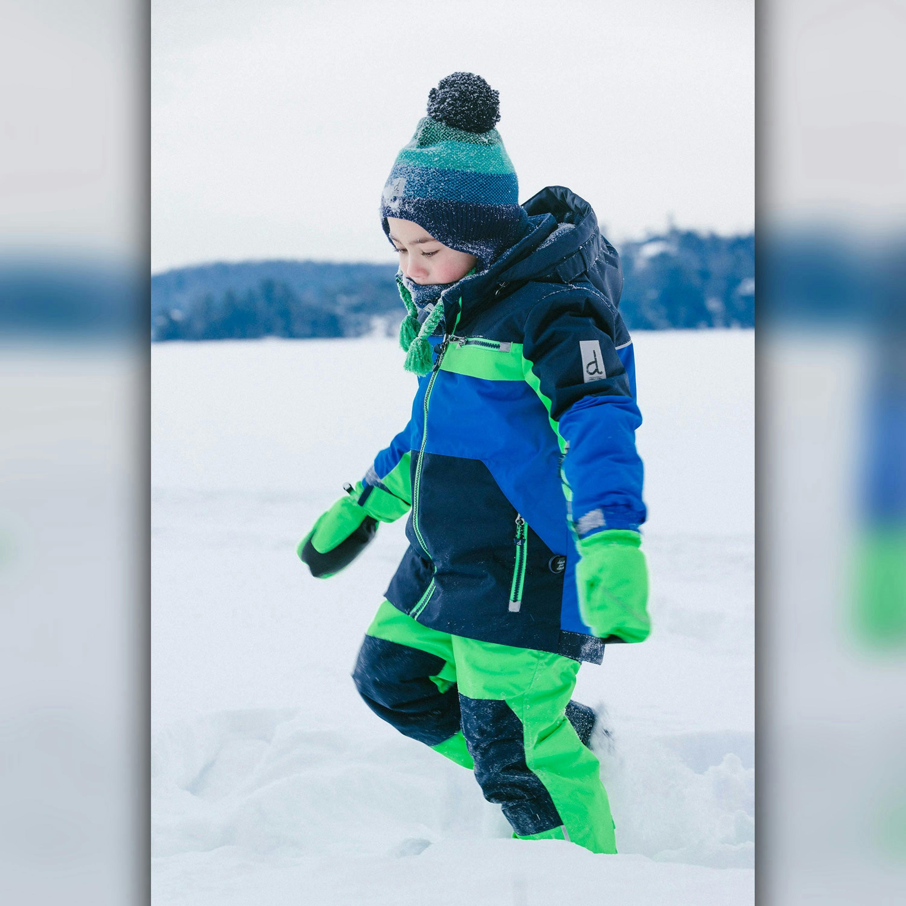 Two Piece Play Snowsuit Royal Blue And Green Colorblock , view 3 of 6