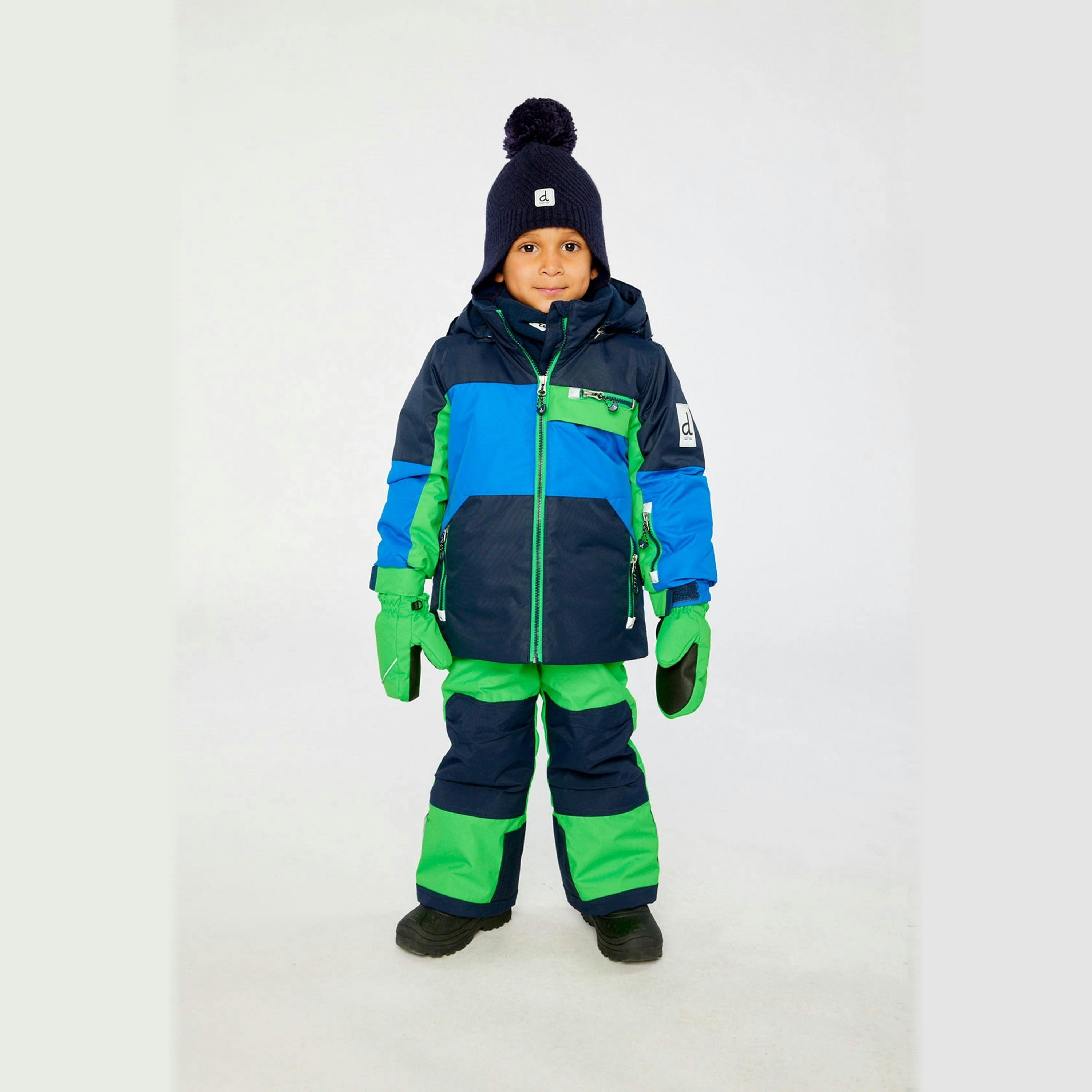 Two Piece Play Snowsuit Royal Blue And Green Colorblock , view 4 of 6