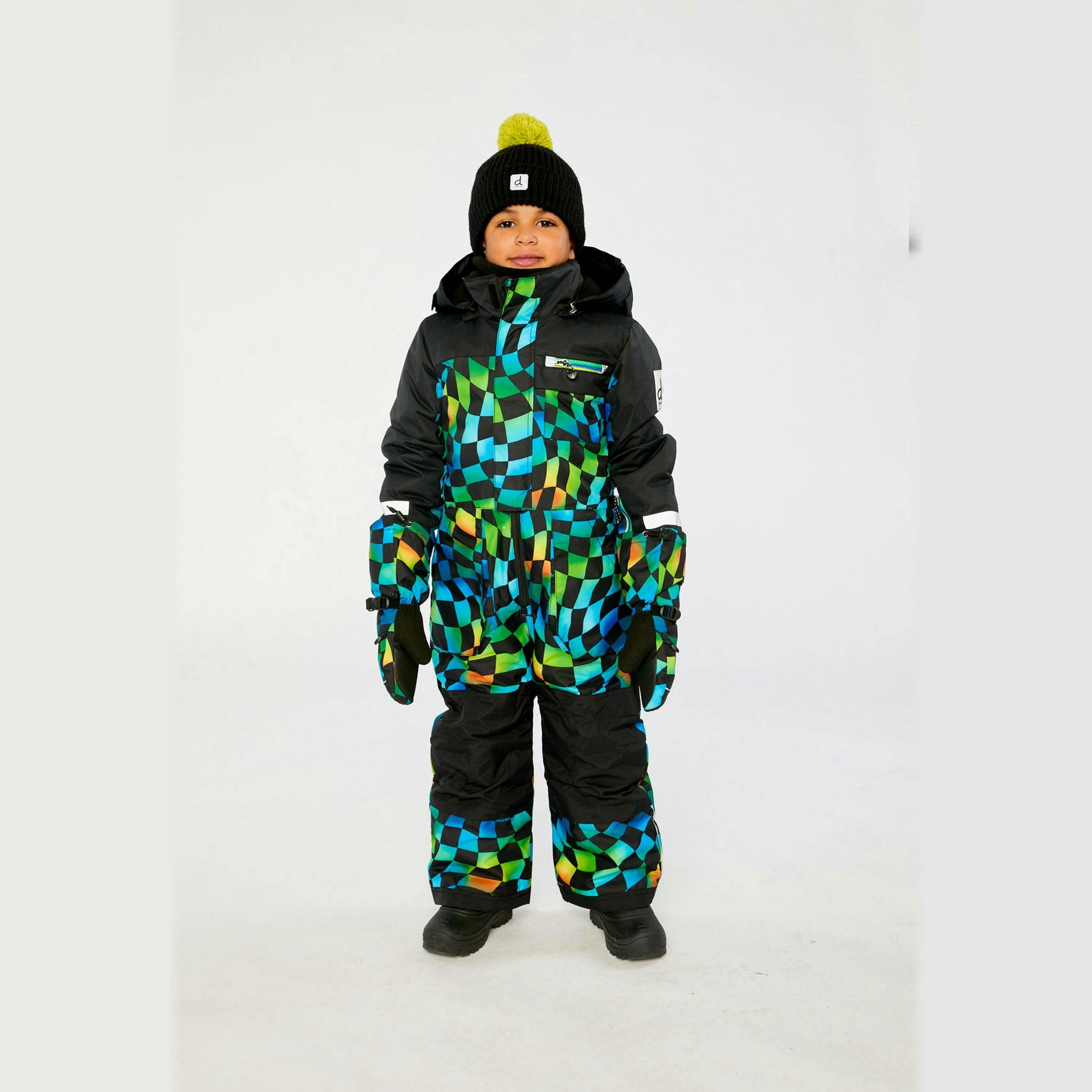 Kids One Piece Play Snowsuit Blue Checkered Print , view 2 of 5