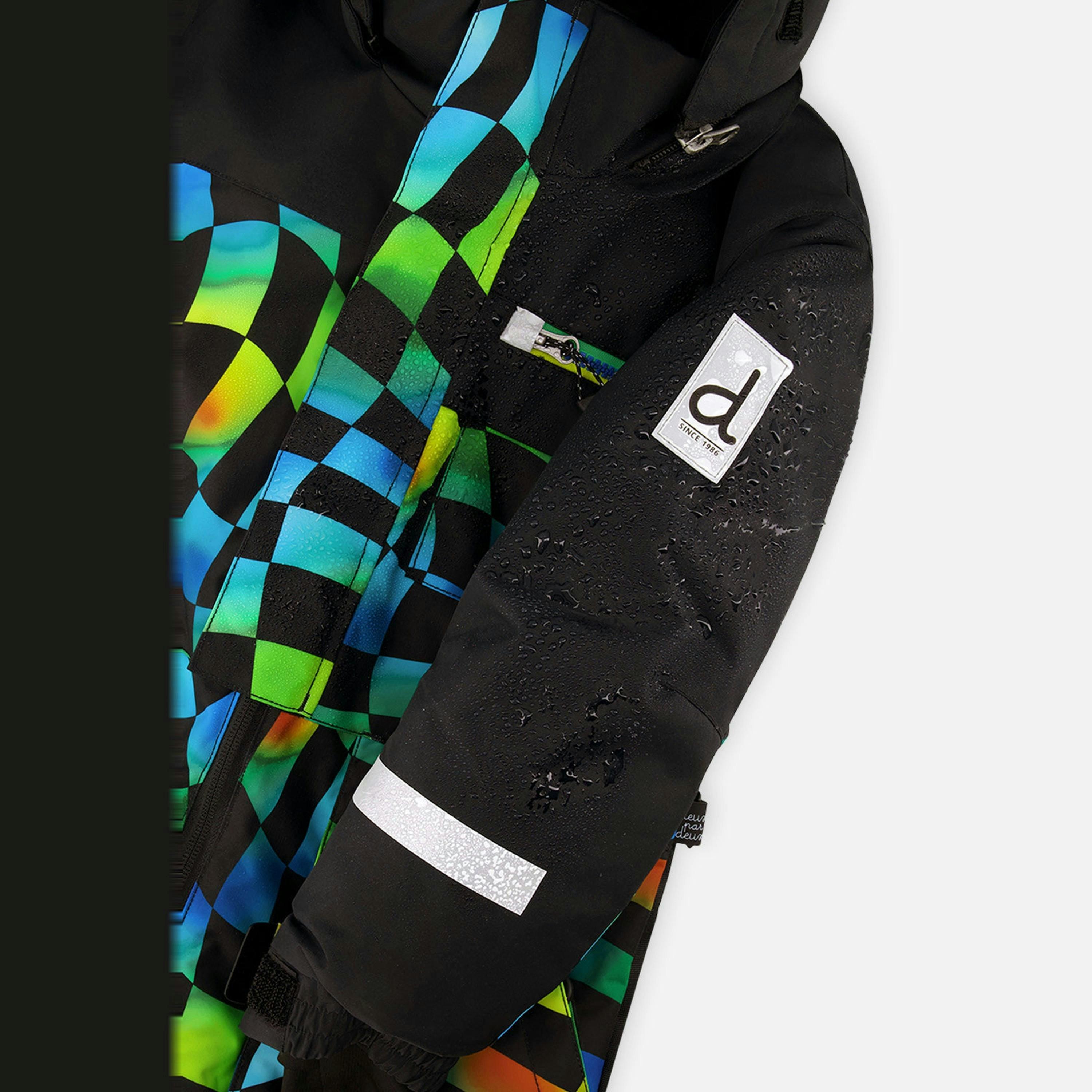 Kids One Piece Play Snowsuit Blue Checkered Print , view 4 of 5