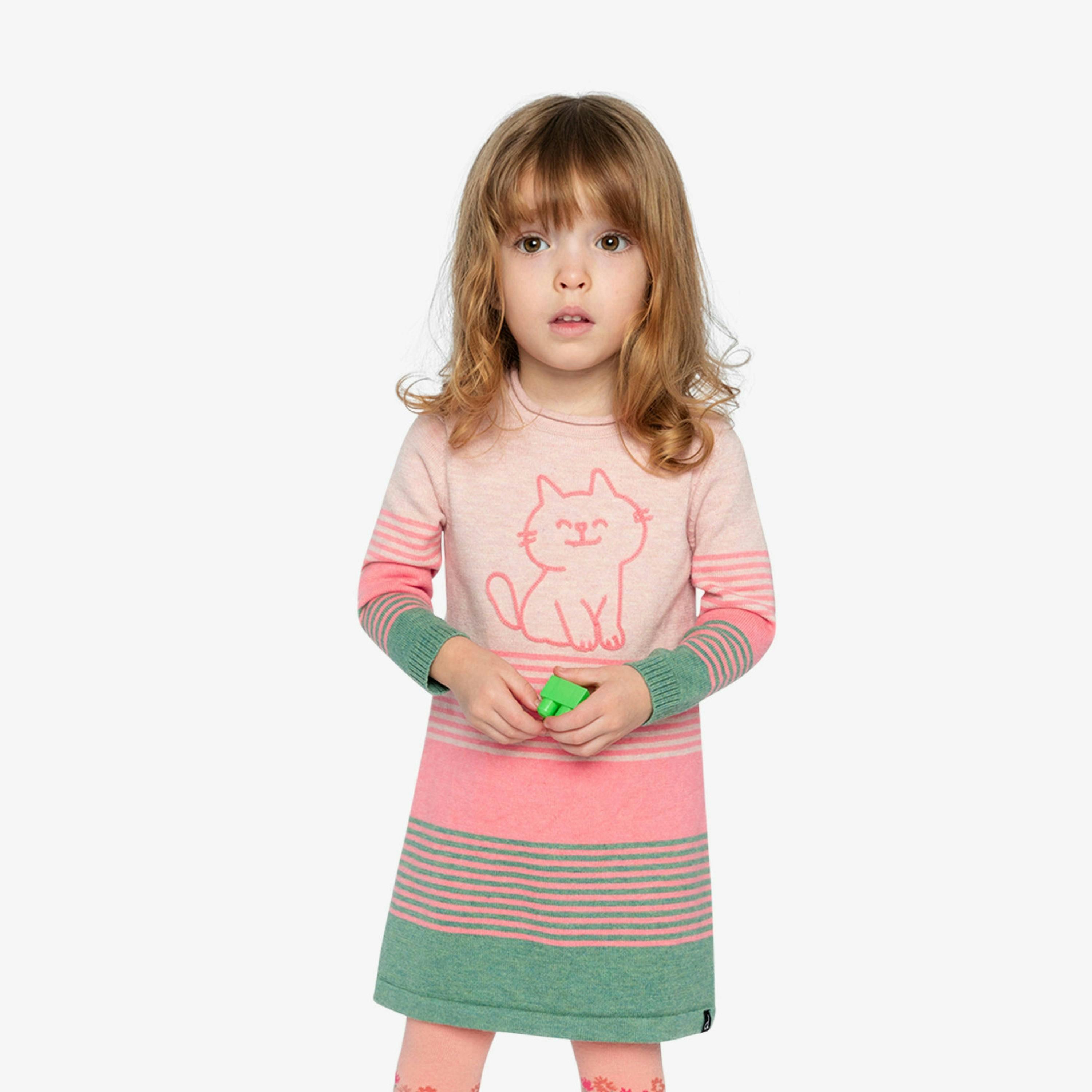 Knitted Stripe Dress Very Pale Pink And Green , view 2 of 5