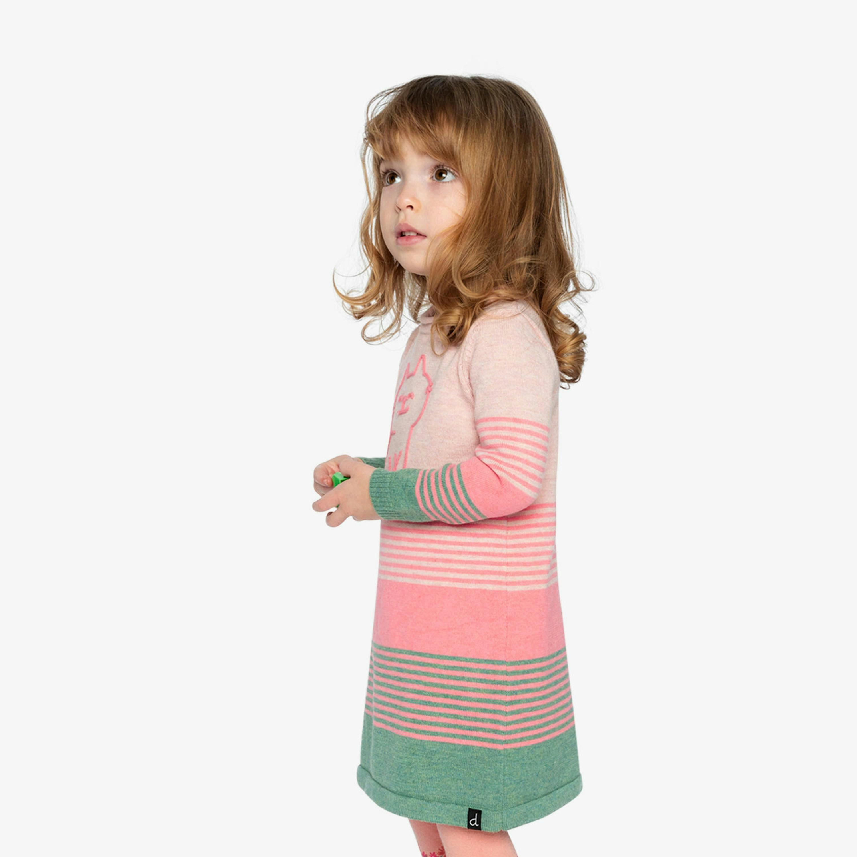 Knitted Stripe Dress Very Pale Pink And Green , view 3 of 5