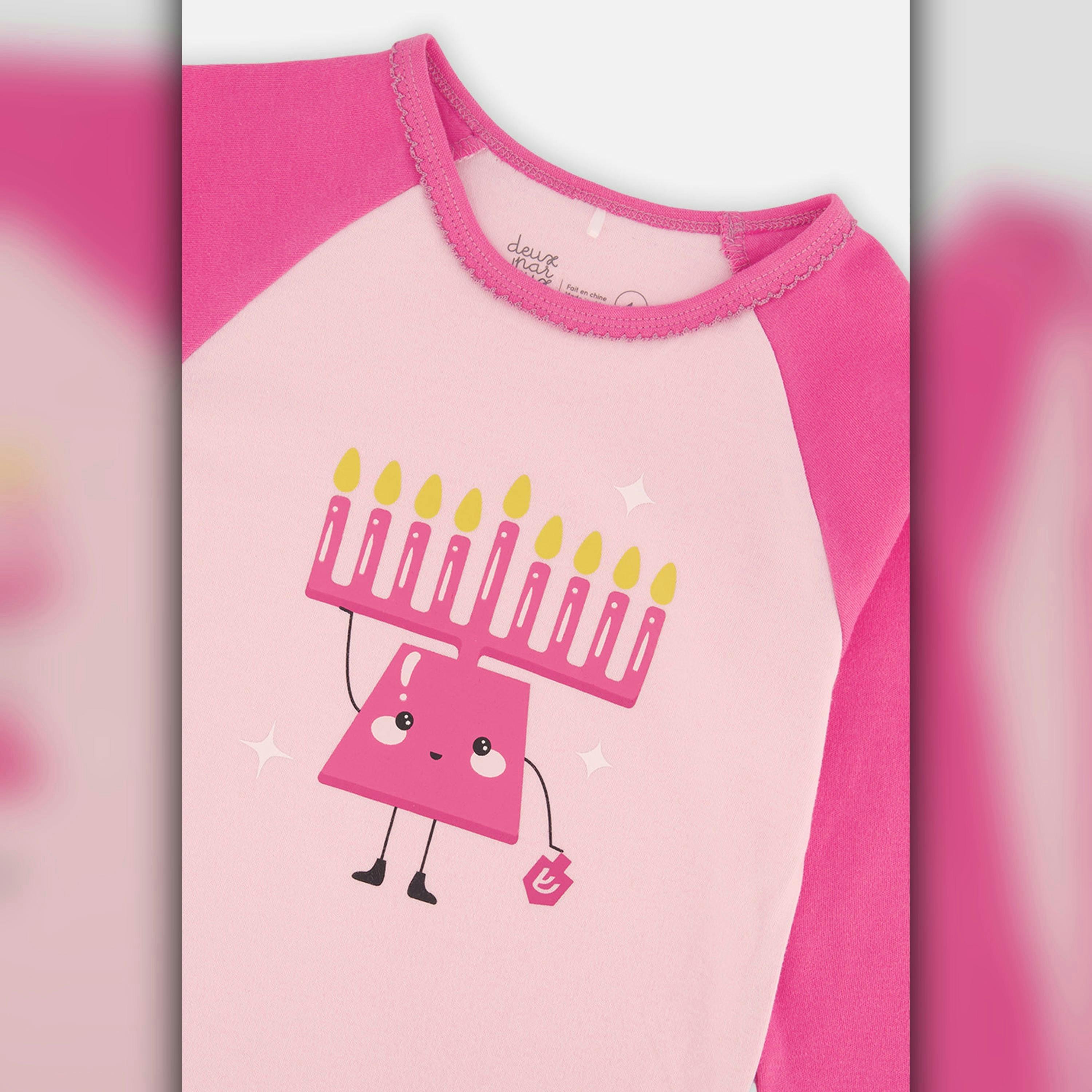 Organic Cotton Two Piece Pajama Set Pink Hanukkah Print , view 2 of 3