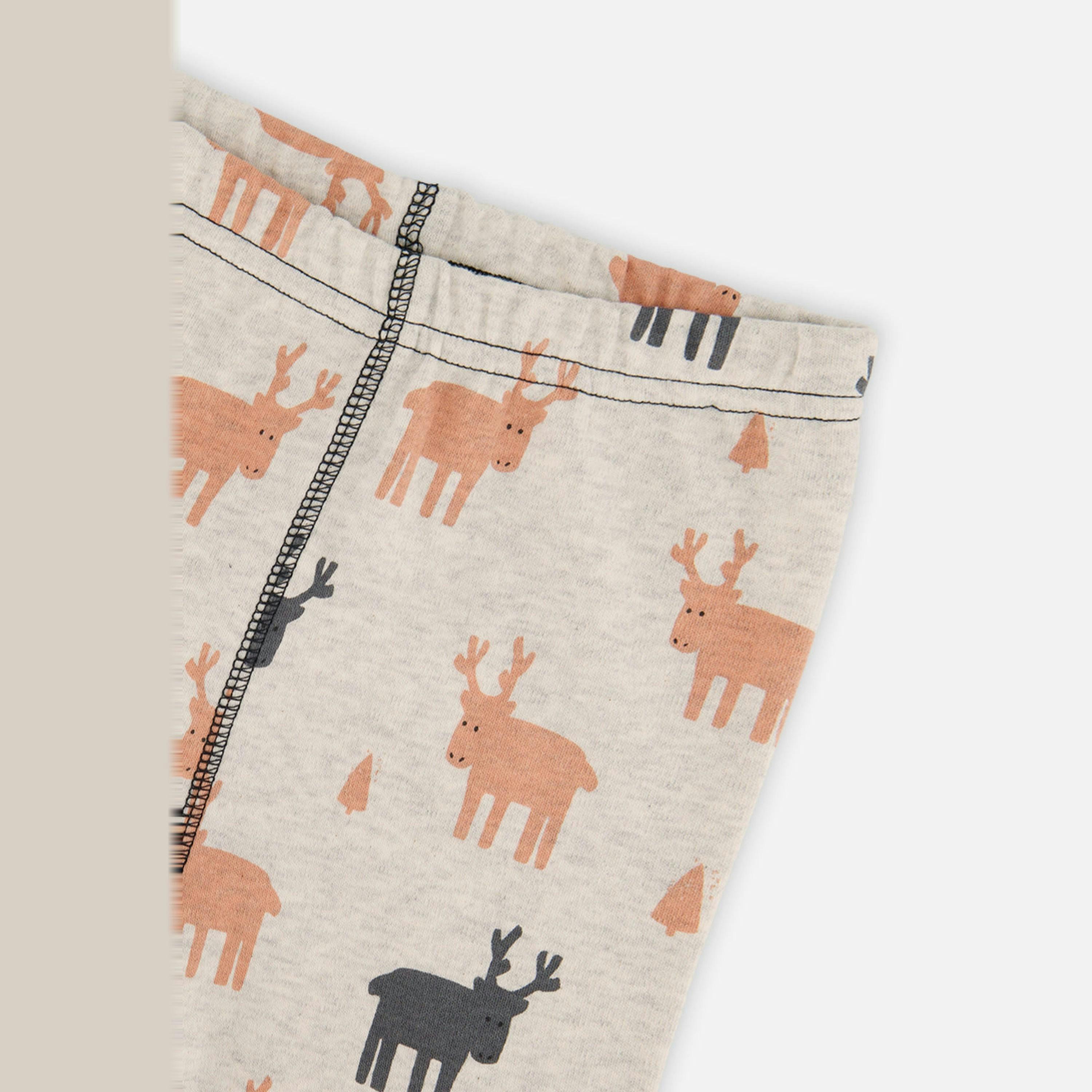 Organic Cotton Two Piece Pajama Set Beige Elk Print , view 6 of 6