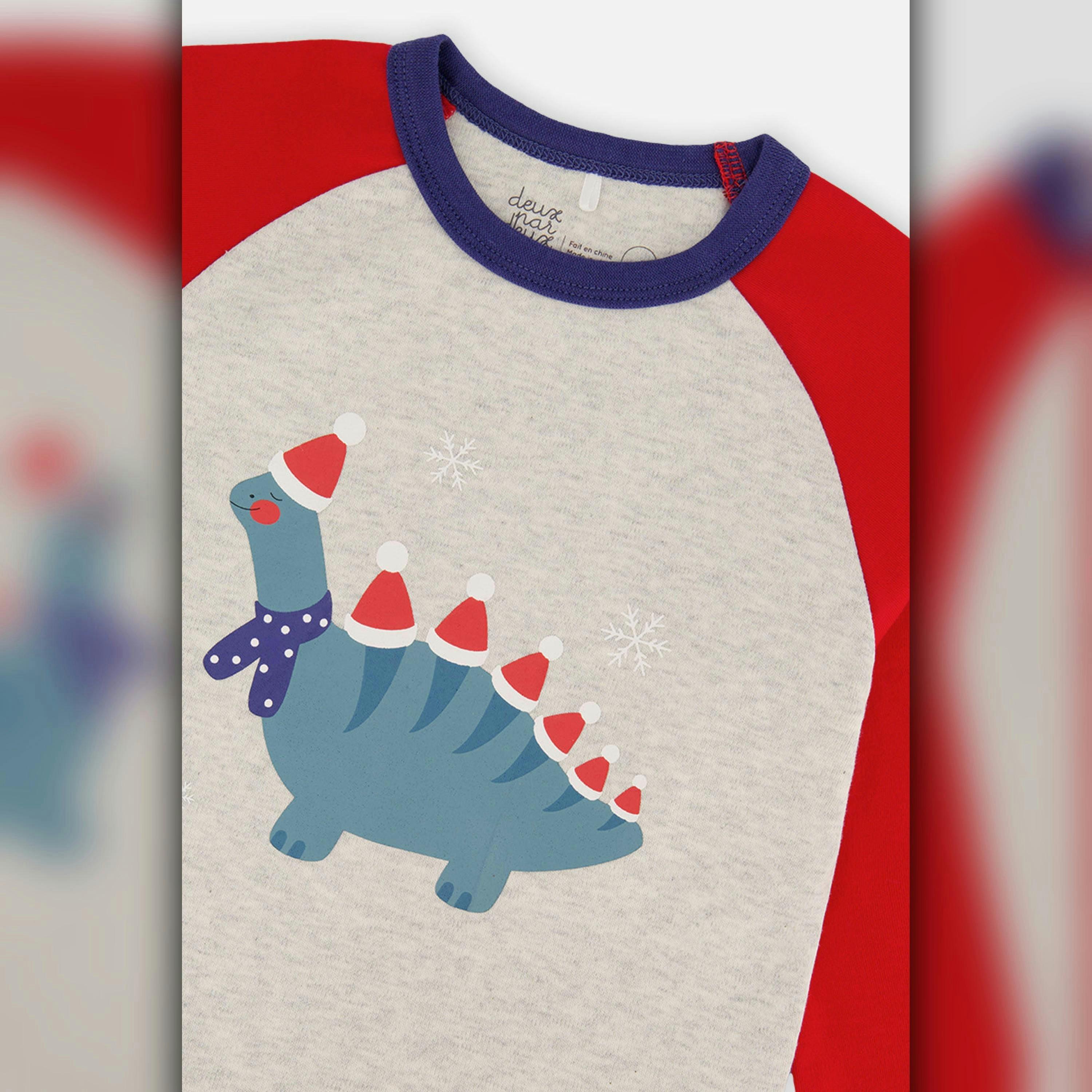 Organic Cotton Two Piece Pajama Set Blue Dinosaur Print , view 4 of 5