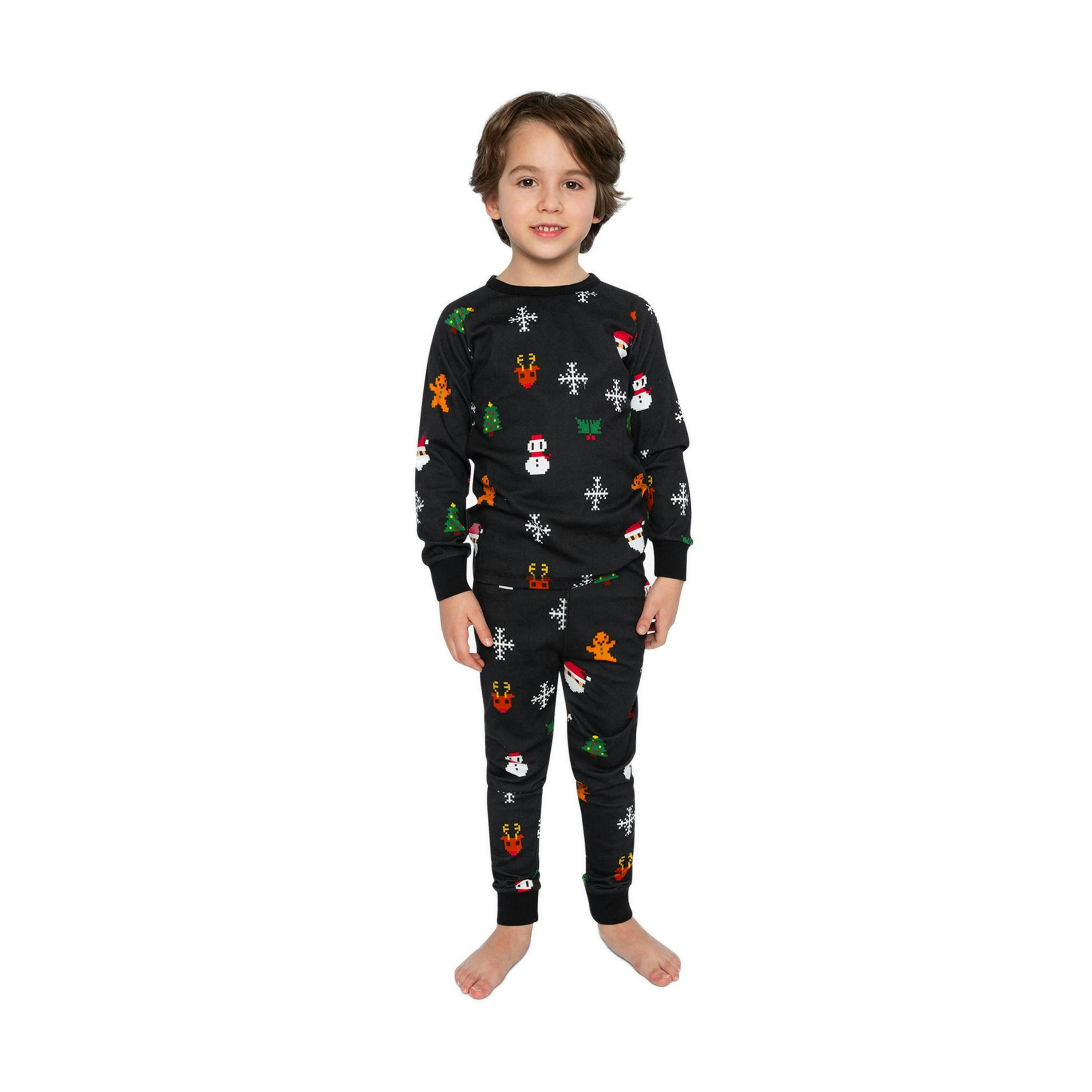Organic Cotton Two Piece Pajama Set Black Christmas Pixel Print , view 2 of 6