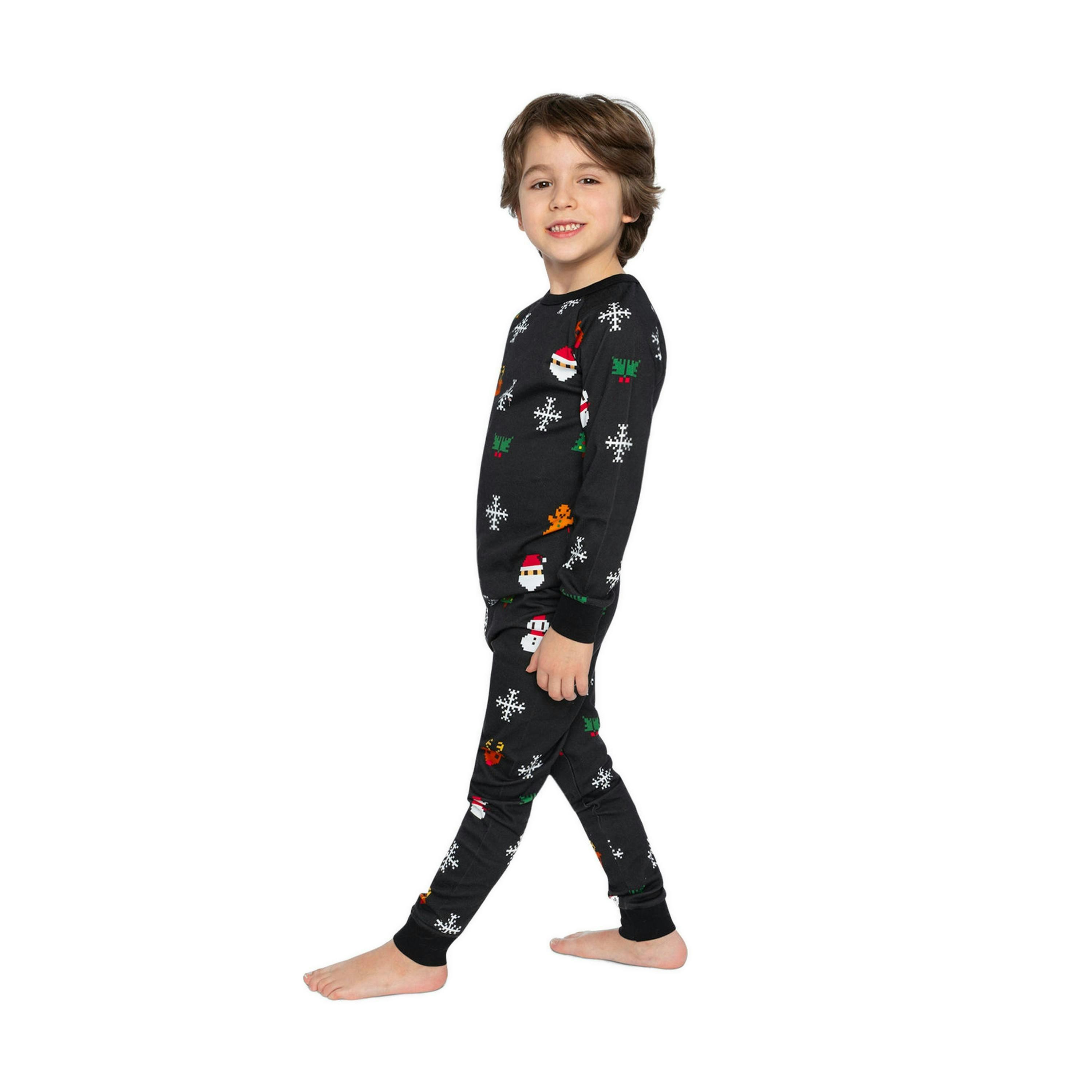 Organic Cotton Two Piece Pajama Set Black Christmas Pixel Print , view 3 of 6