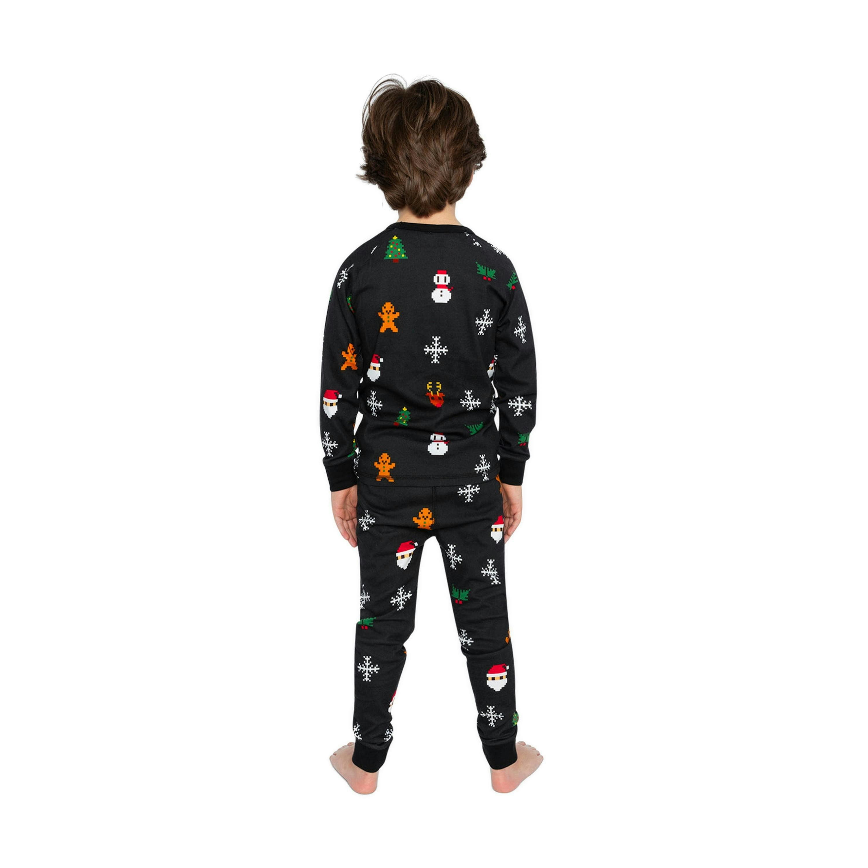 Organic Cotton Two Piece Pajama Set Black Christmas Pixel Print , view 4 of 6
