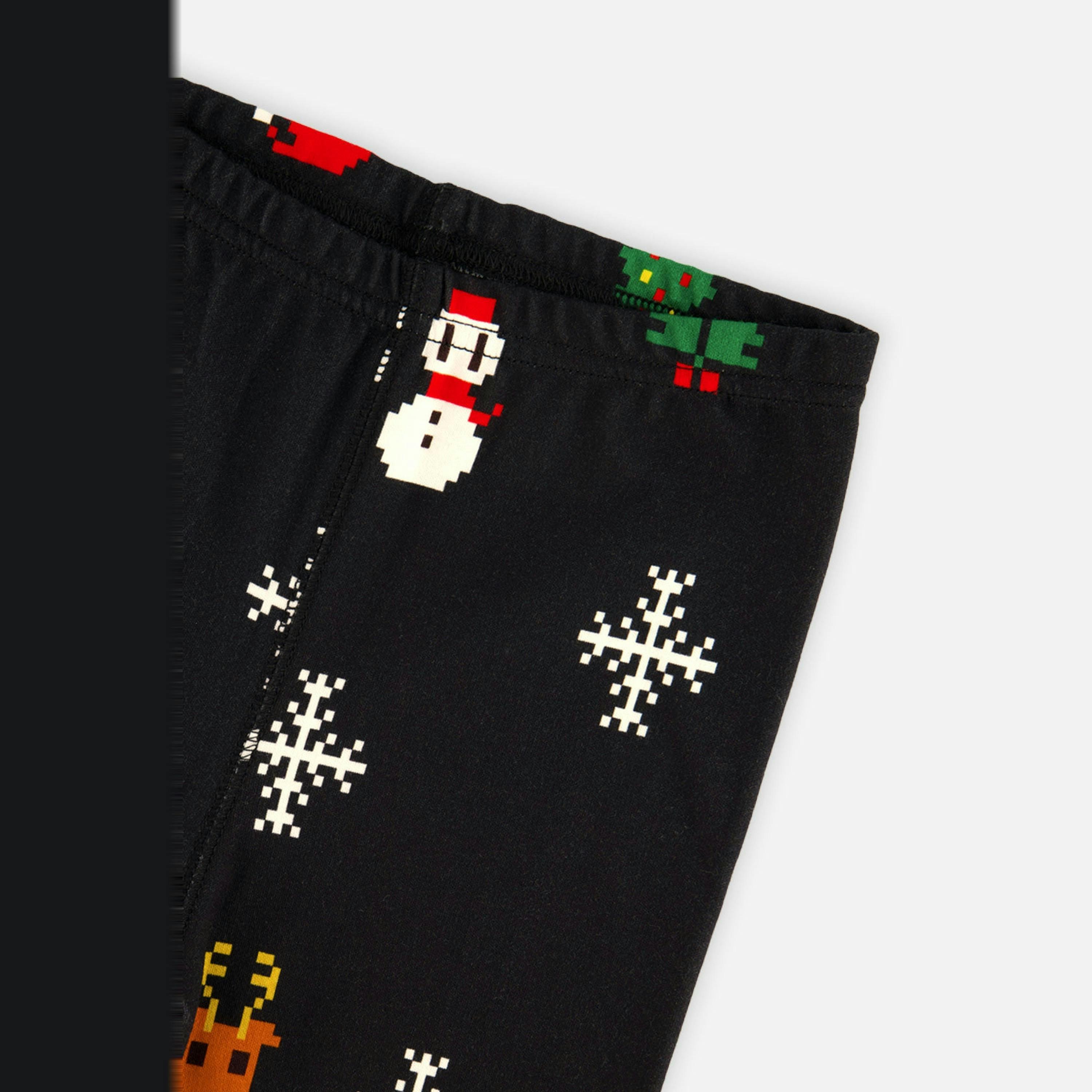 Organic Cotton Two Piece Pajama Set Black Christmas Pixel Print , view 6 of 6