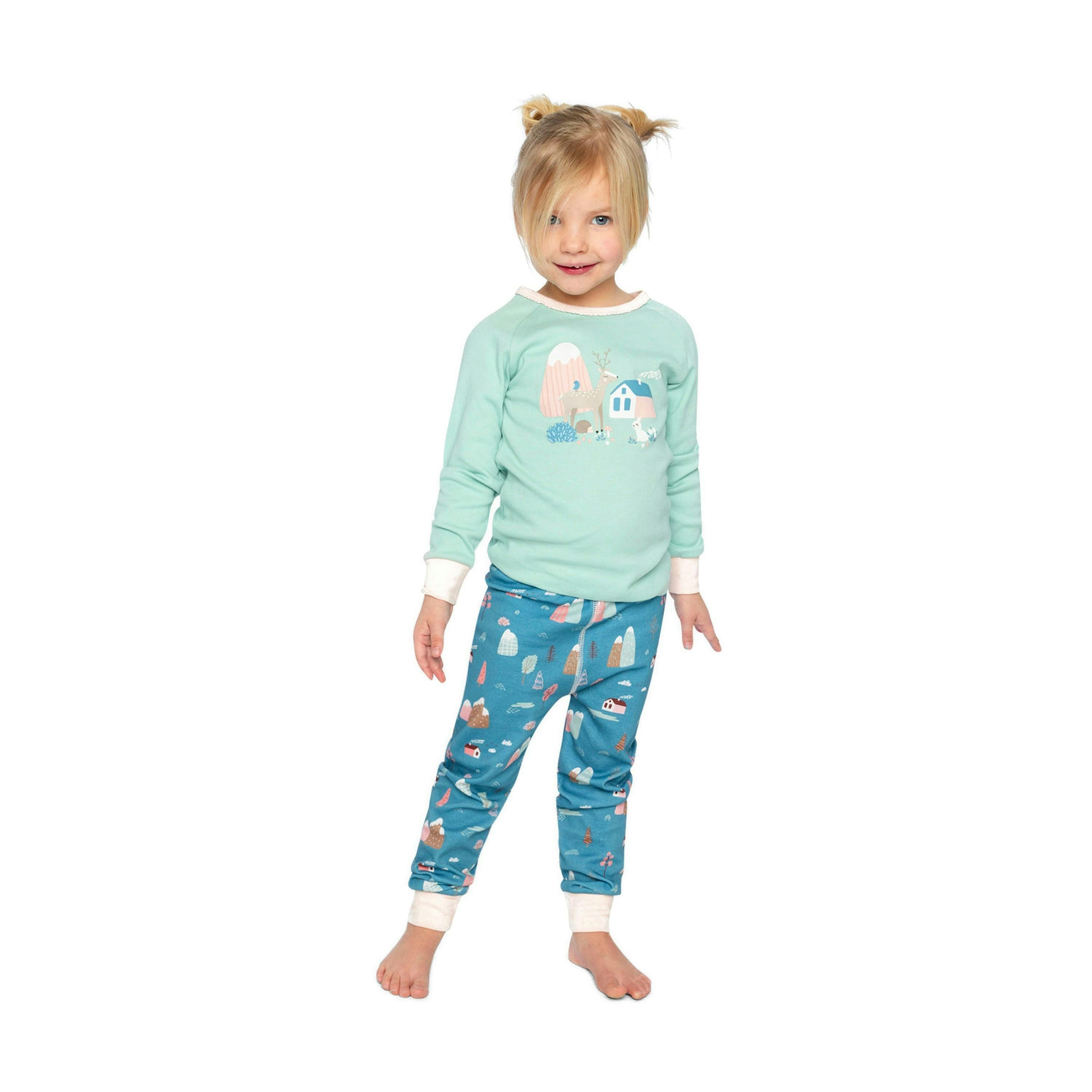 Organic Cotton Two Piece Pajama Set Blue House Print , view 2 of 6