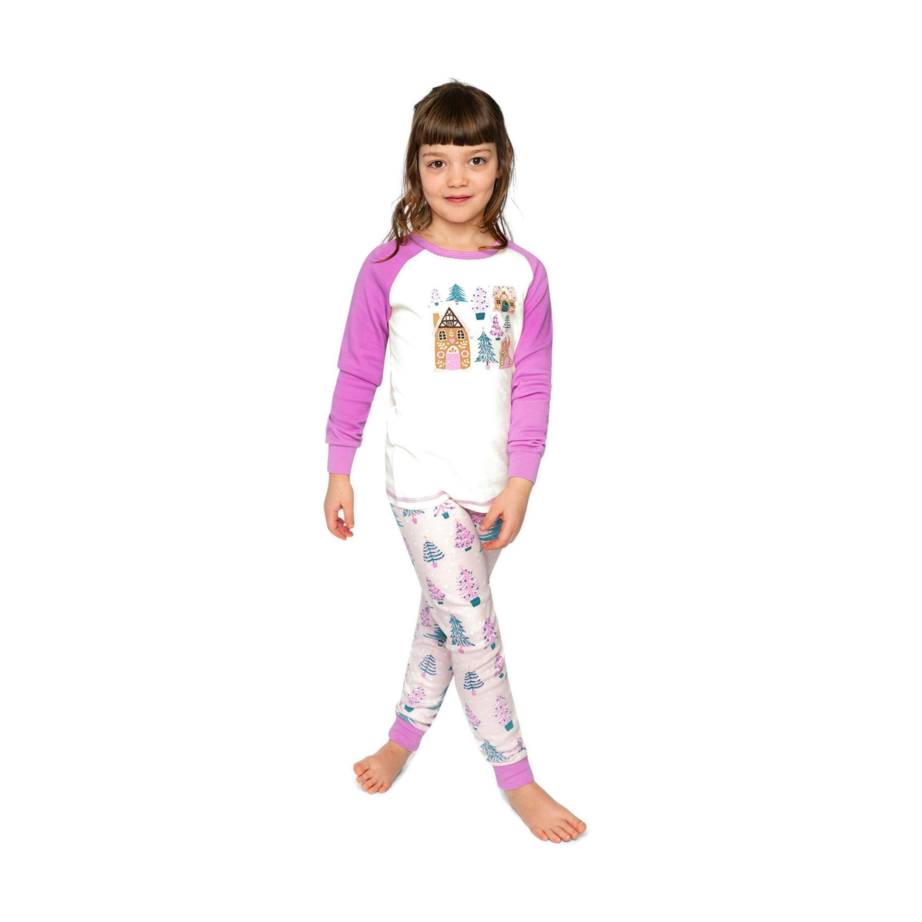 Organic Cotton Two Piece Pajama Set Pink Tree Print , view 2 of 6