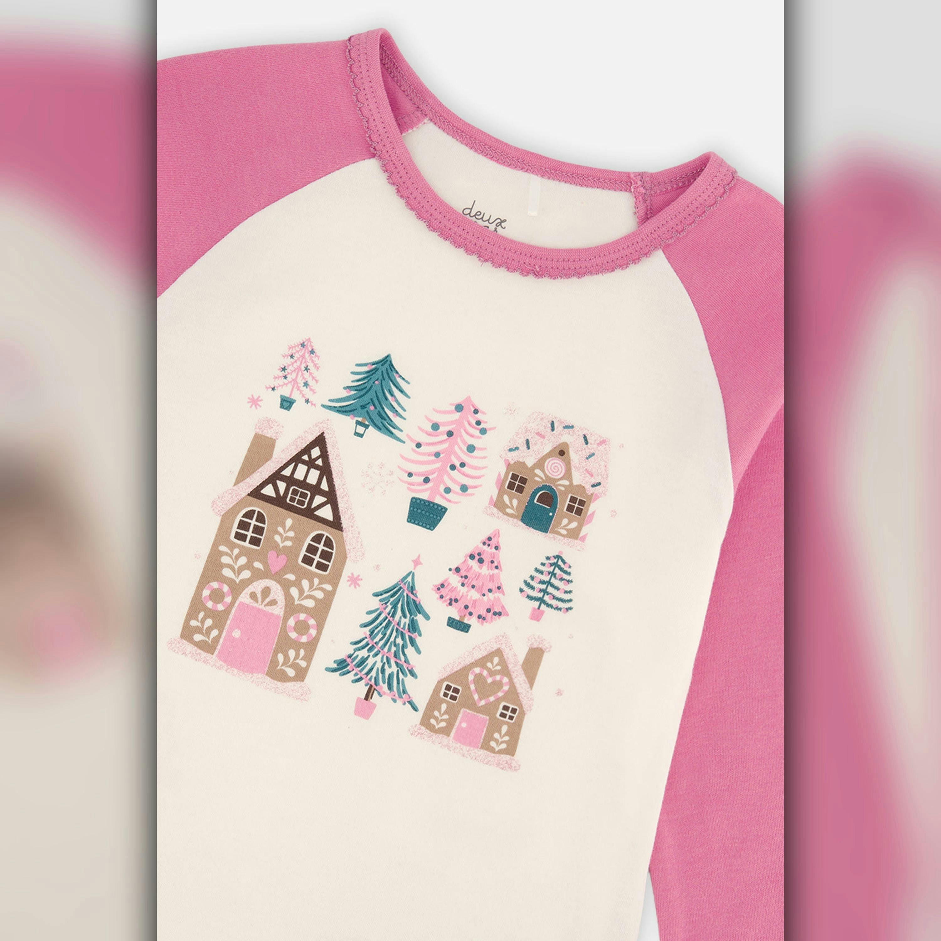 Organic Cotton Two Piece Pajama Set Pink Tree Print , view 5 of 6