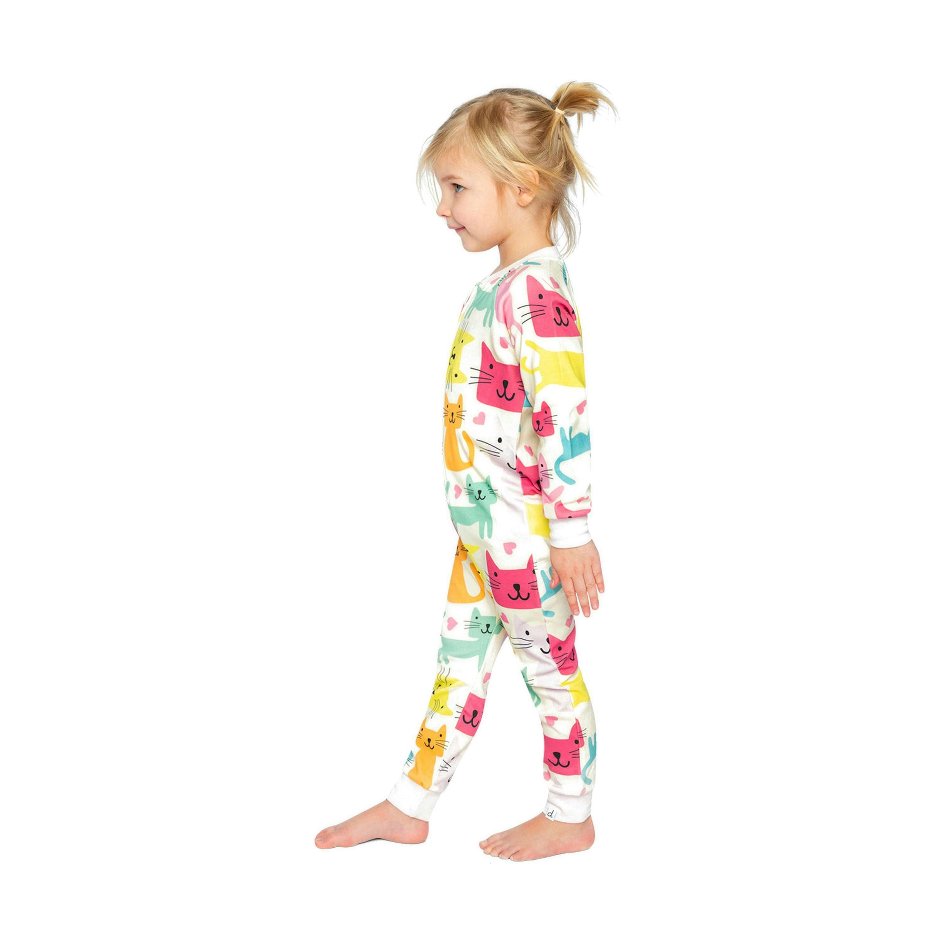 Organic Cotton One Piece Pajama White Cat Print , view 3 of 5