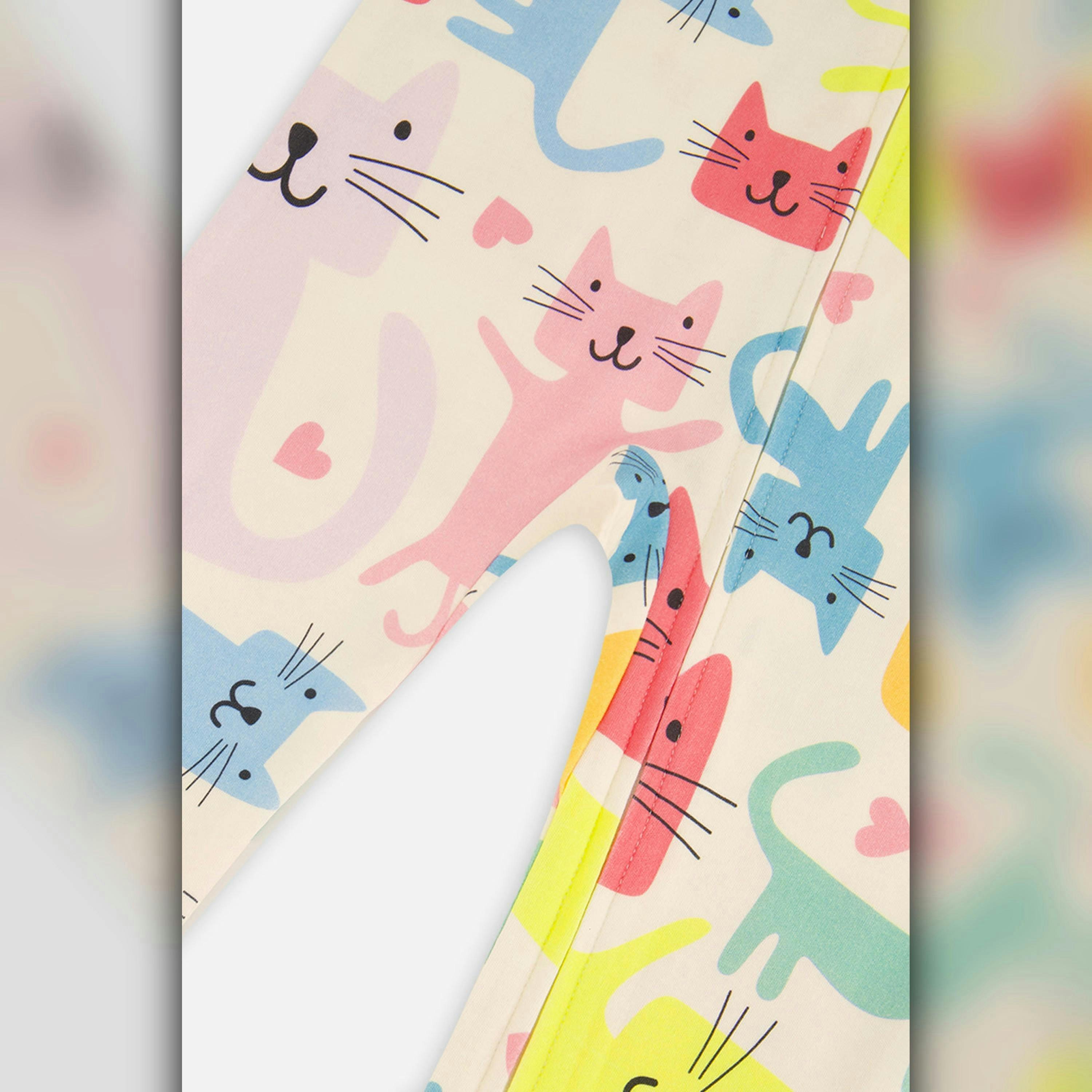 Organic Cotton One Piece Pajama White Cat Print , view 5 of 5