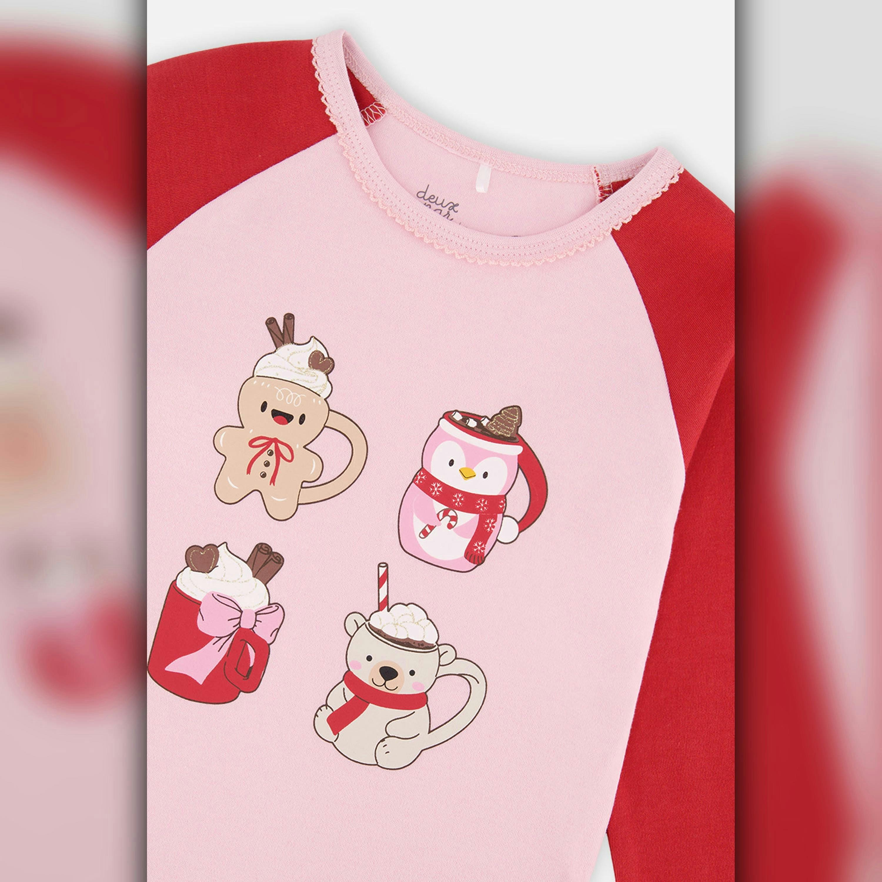 Organic Cotton Two Piece Pajama Set Red Gingerbread Print , view 5 of 6