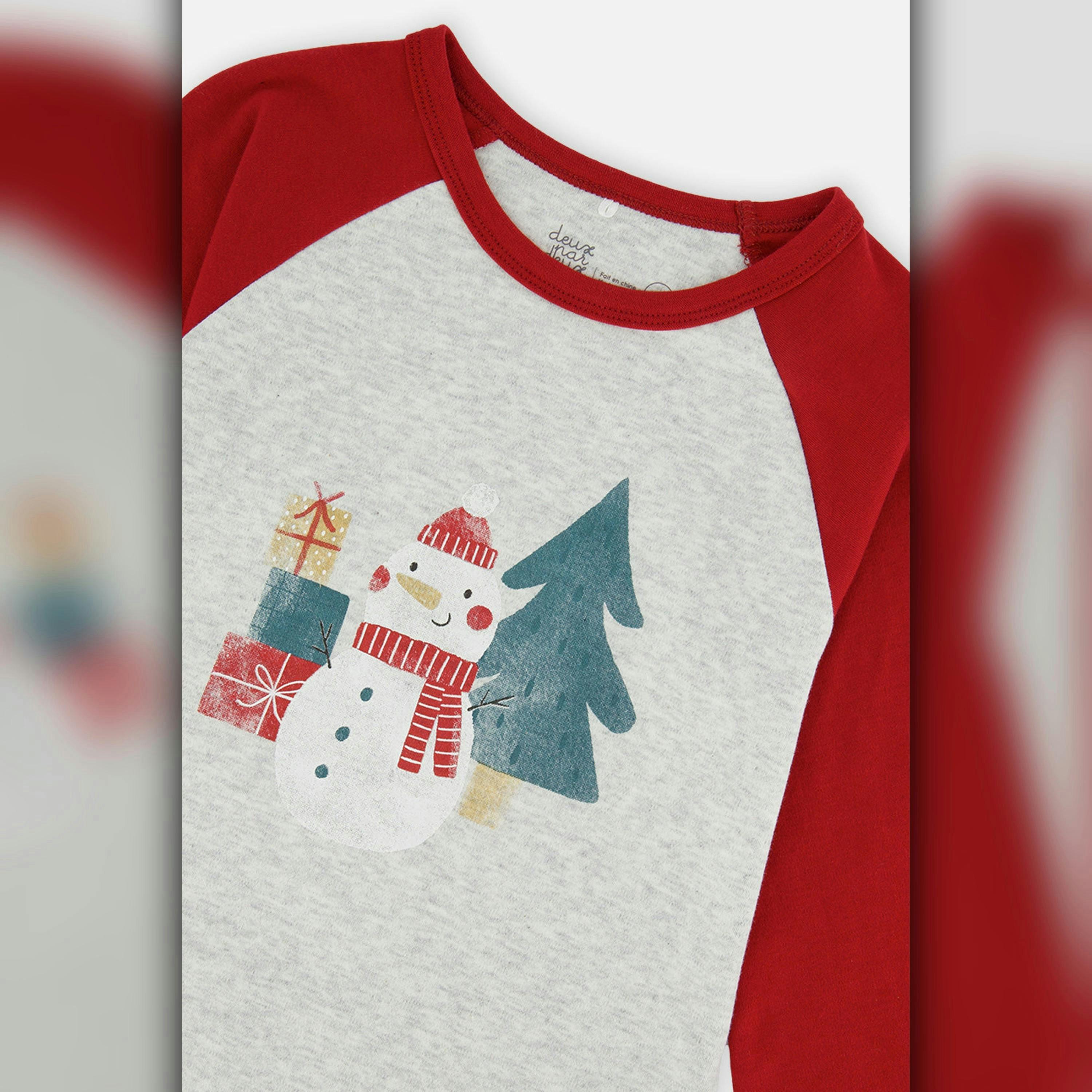Organic Cotton Two Piece Christmas Pajama Set Beige Christmas Print , view 4 of 6