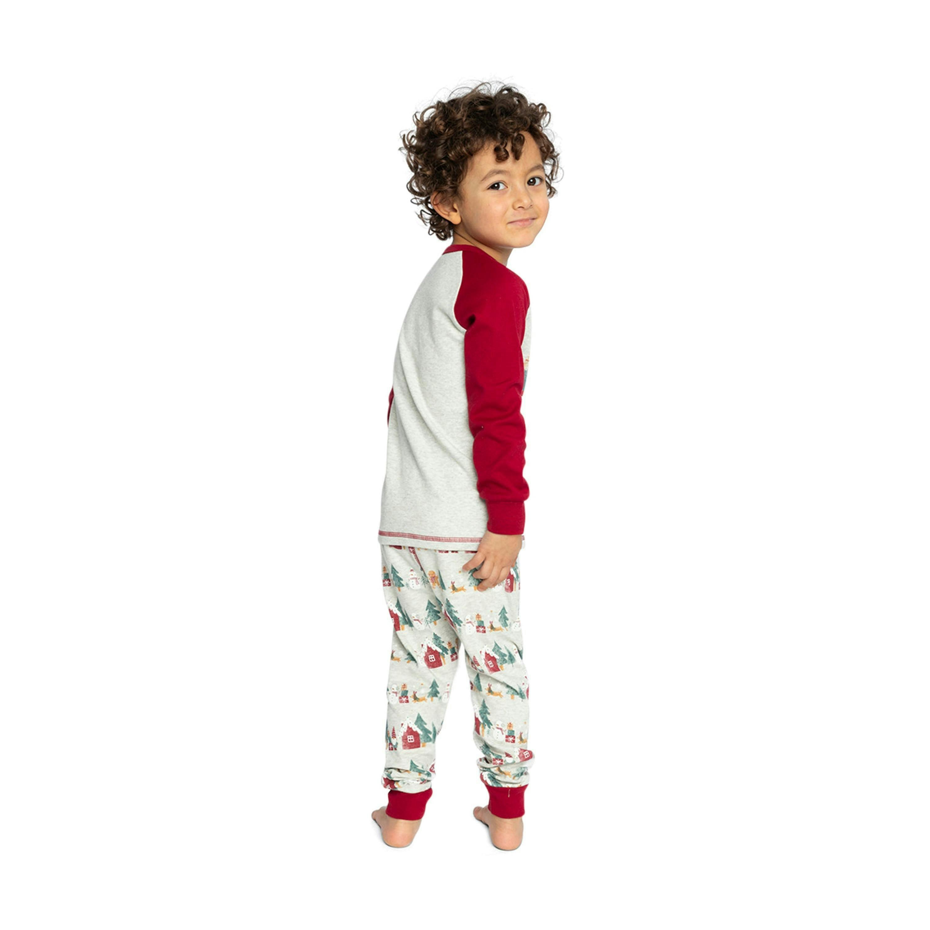 Organic Cotton Two Piece Christmas Pajama Set Beige Christmas Print , view 5 of 6