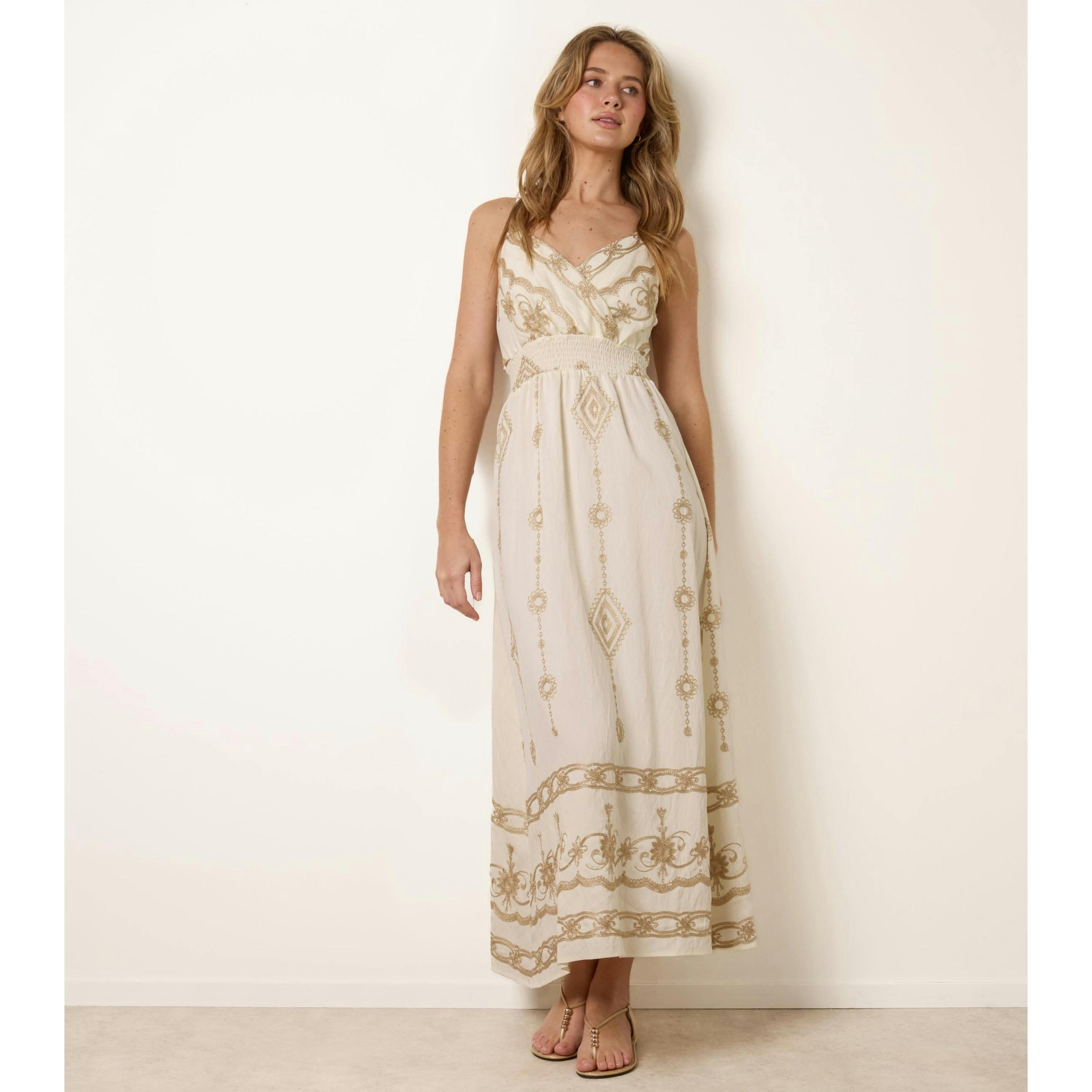 Blue Vanilla Embroidered Maxi Dress With Adjustable Straps  in Ivory , view 1 of 4