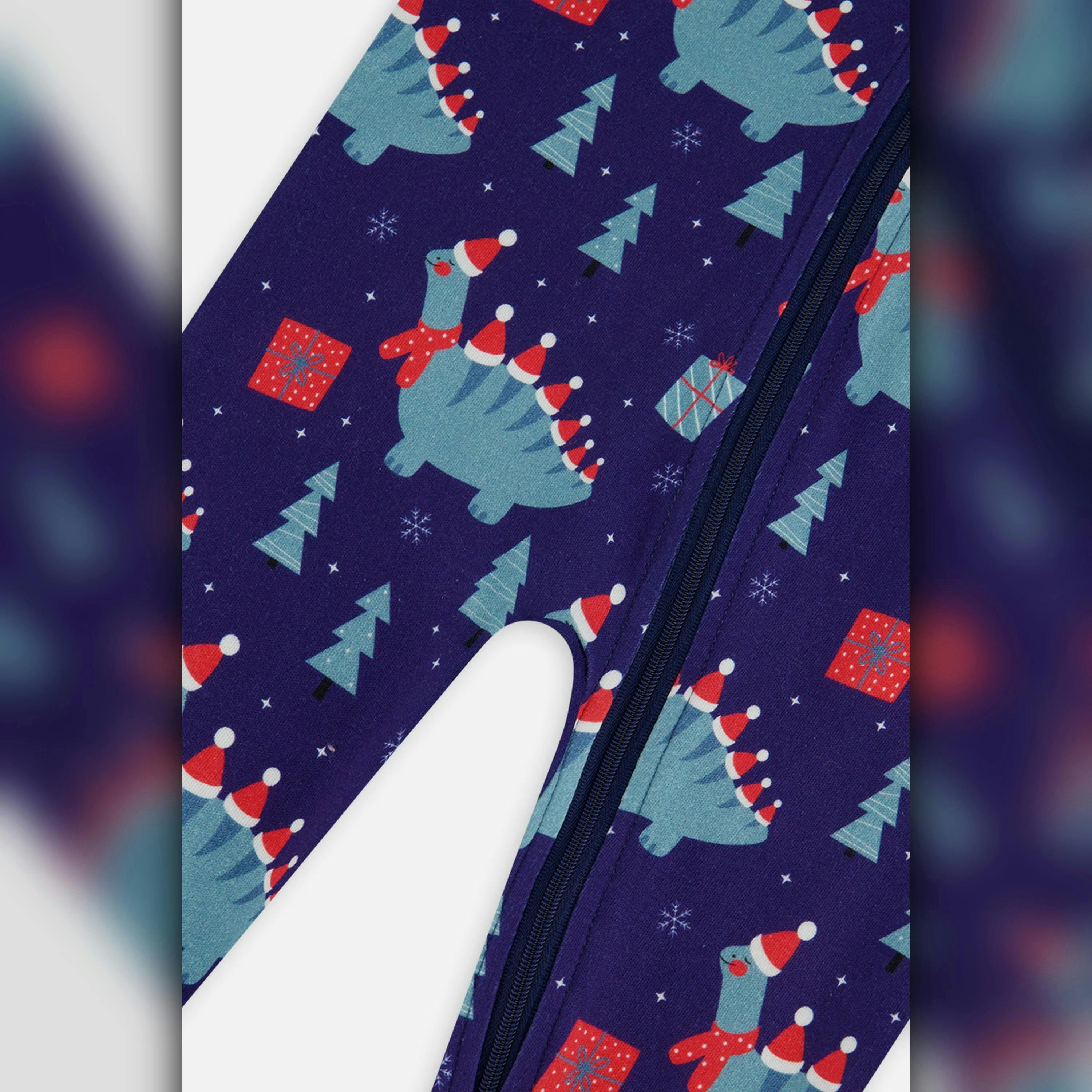 Baby Organic Cotton One Piece Pajama Blue Dinosaur Print , view 2 of 2