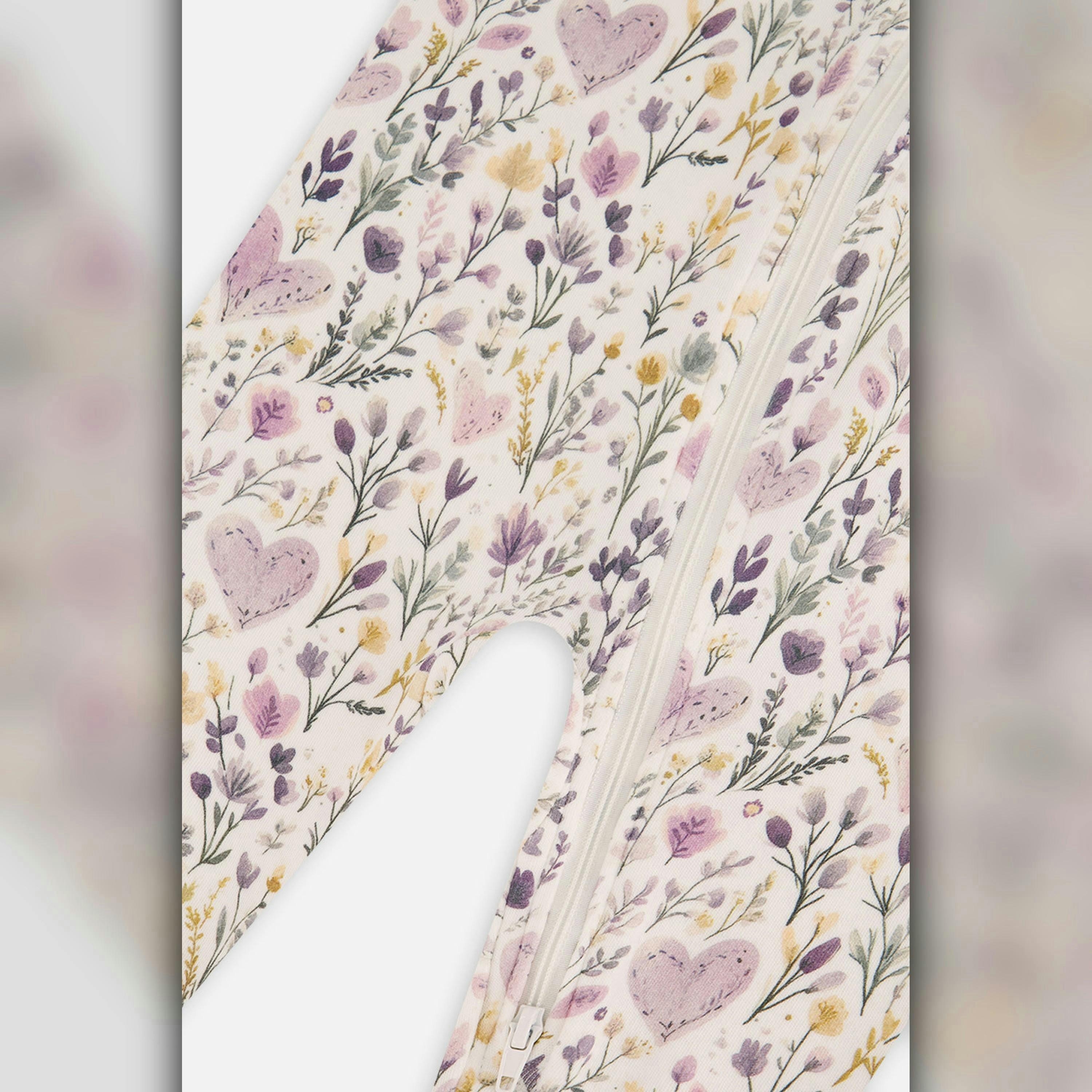 Baby Organic Cotton One Piece Pajama Beige Heart Print , view 2 of 2