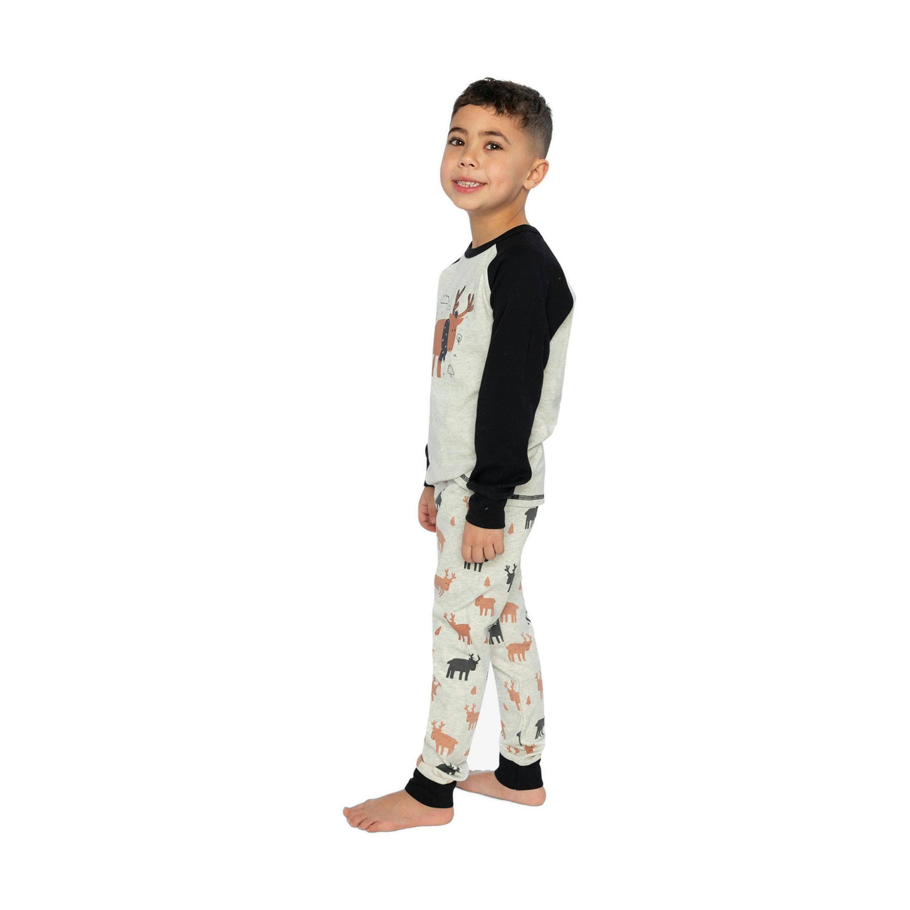 Organic Cotton Two Piece Pajama Set Beige Elk Print , view 3 of 6