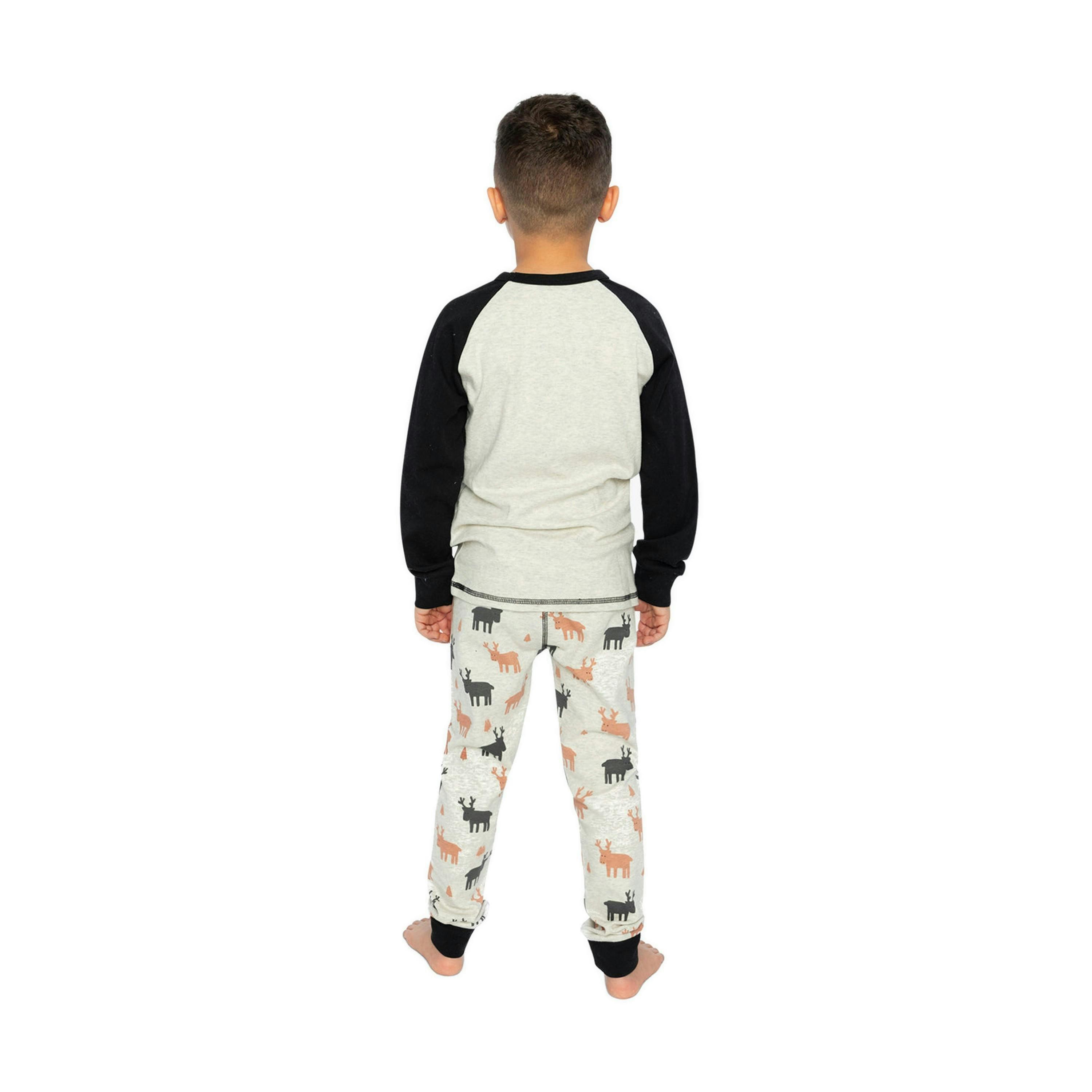 Organic Cotton Two Piece Pajama Set Beige Elk Print , view 4 of 6
