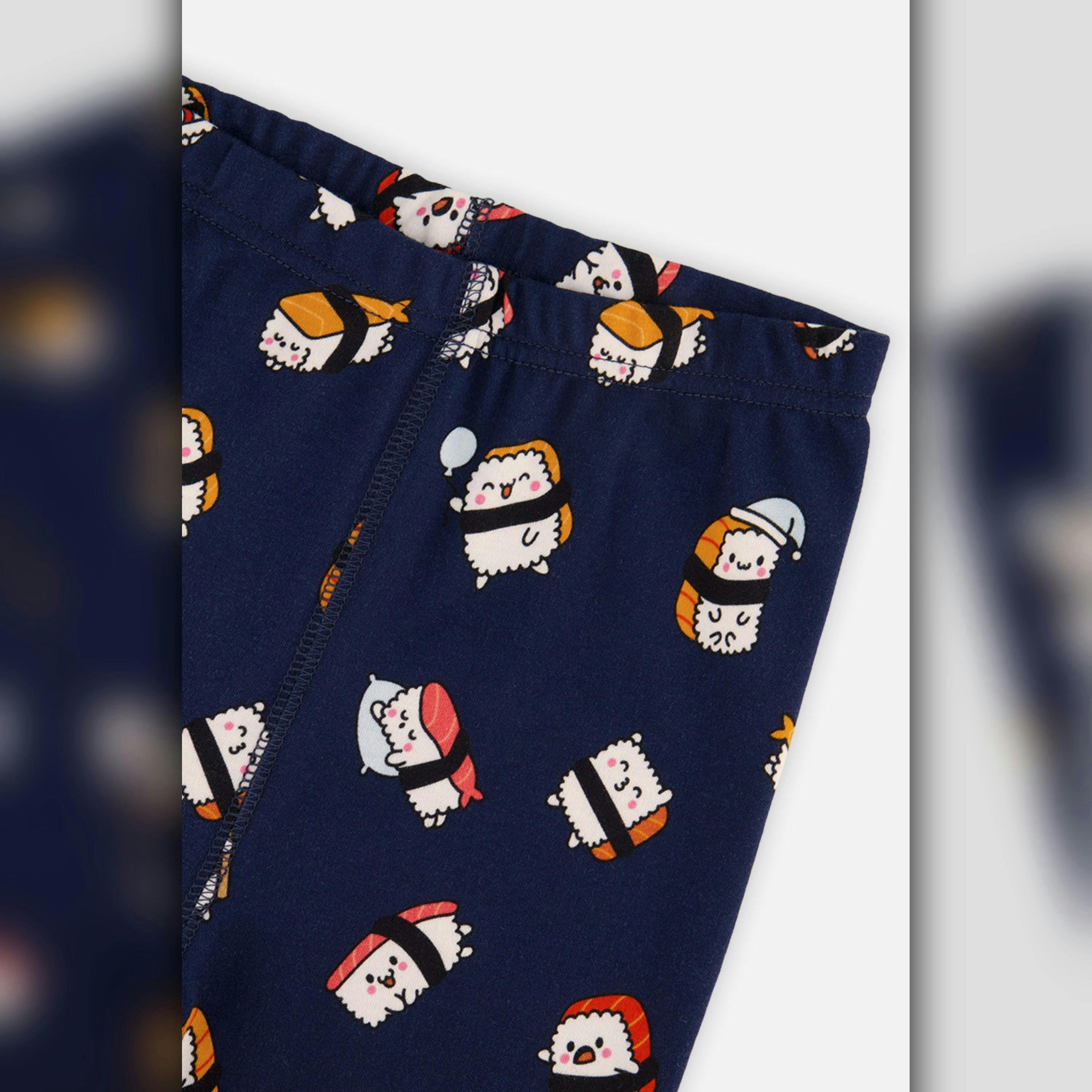 Organic Cotton Two Piece Pajama Set Blue Sushi Print , view 3 of 3