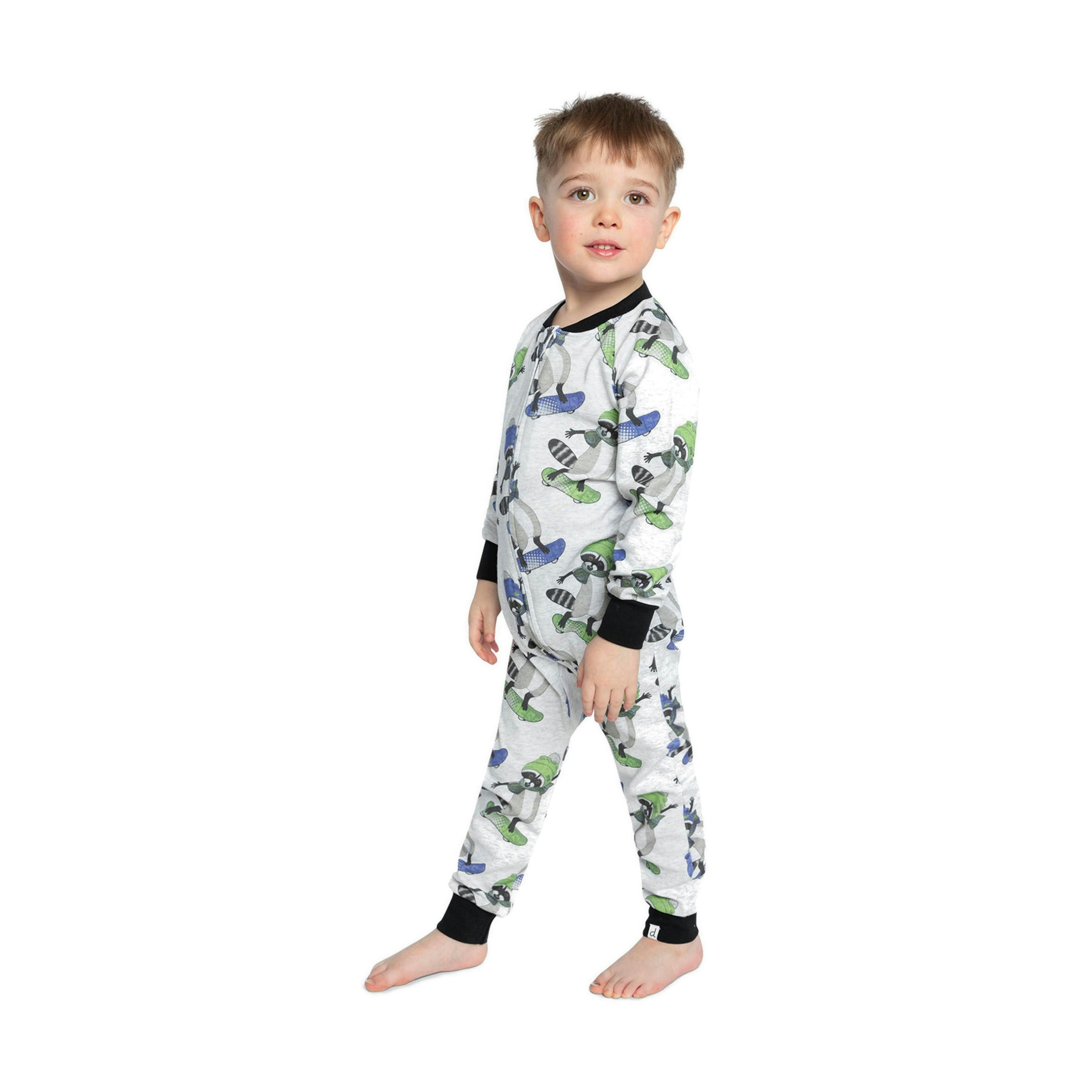 Organic Cotton One Piece Pajama Beige Raccoon Print , view 3 of 4