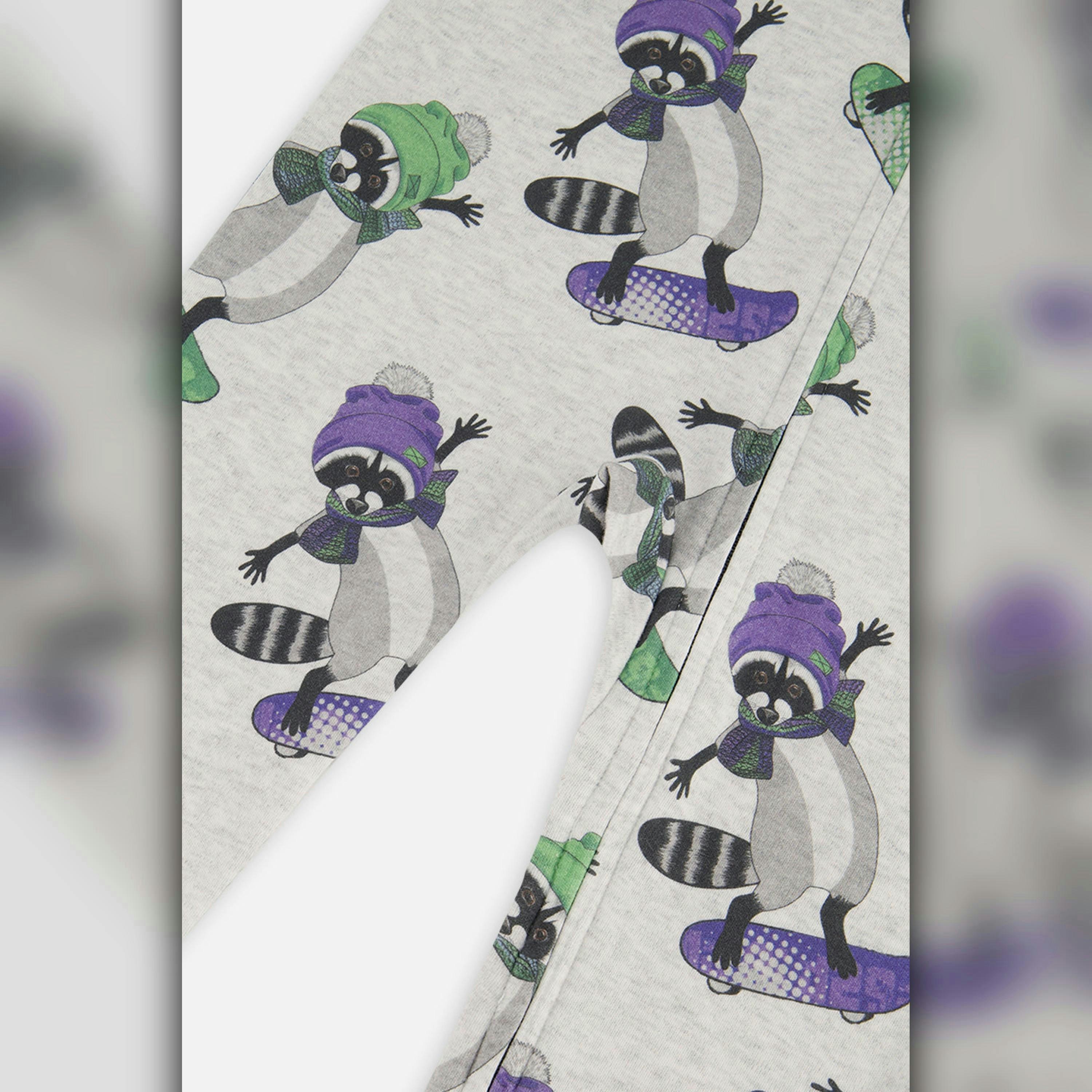 Organic Cotton One Piece Pajama Beige Raccoon Print , view 4 of 4