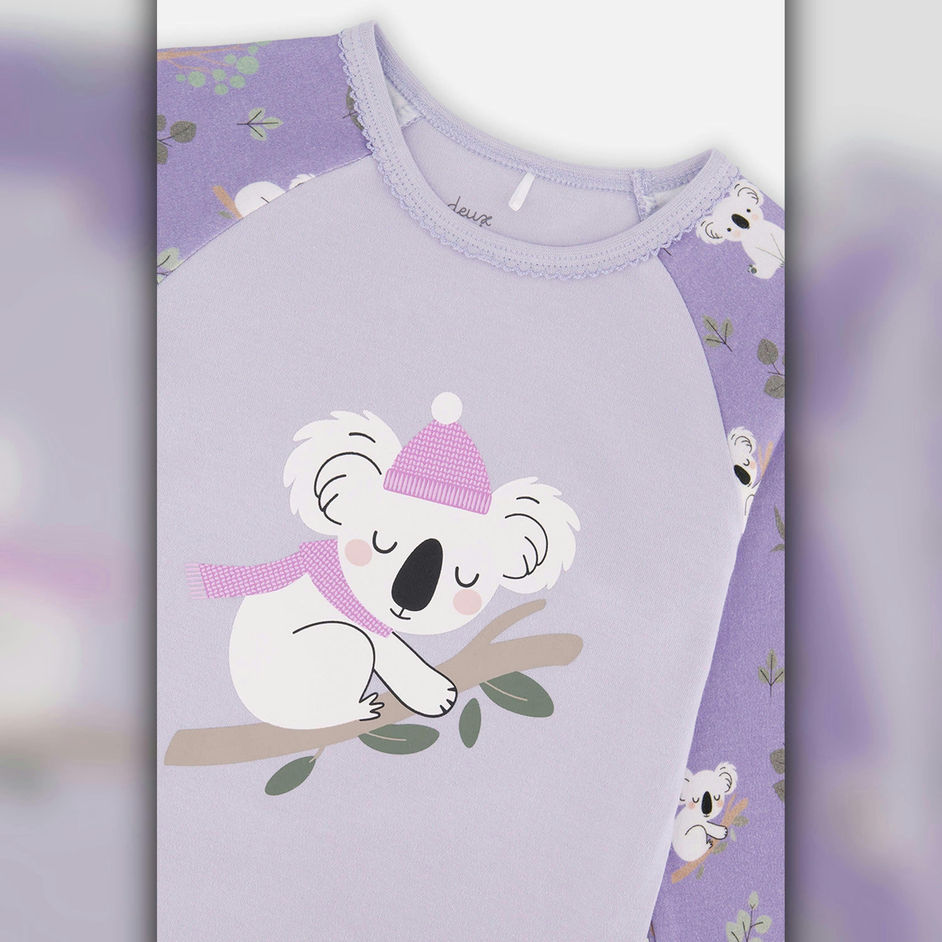 Organic Cotton Two Piece Pajama Set Purple Koala Print , view 4 of 5